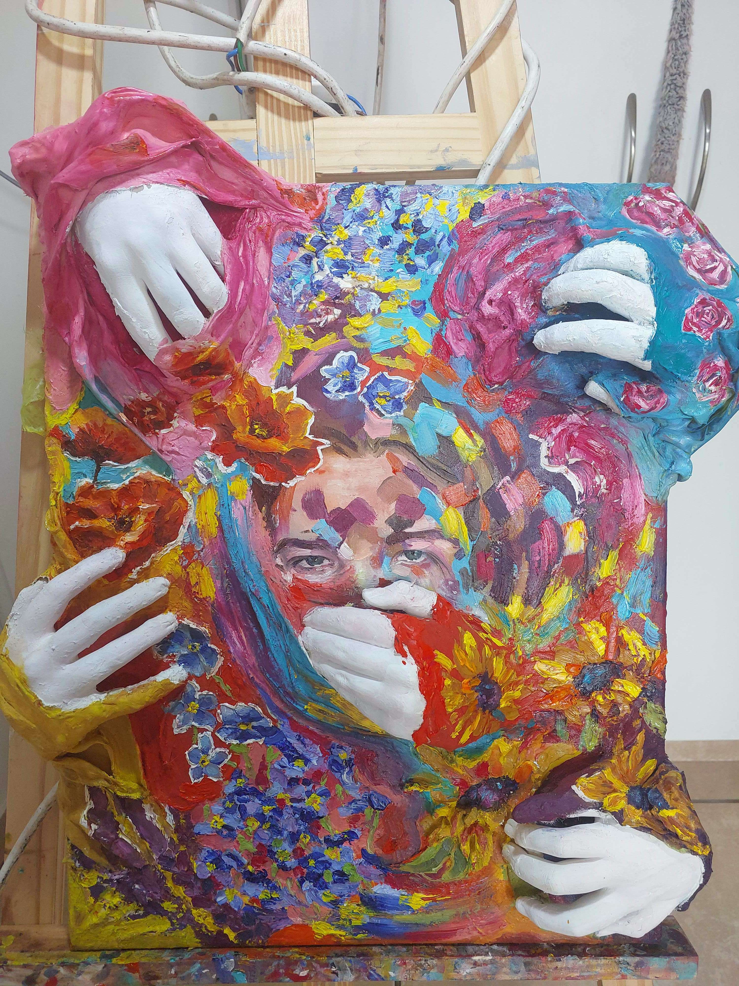 Confabulation by Nikita Kask featuring vibrant flowers and self-portrait