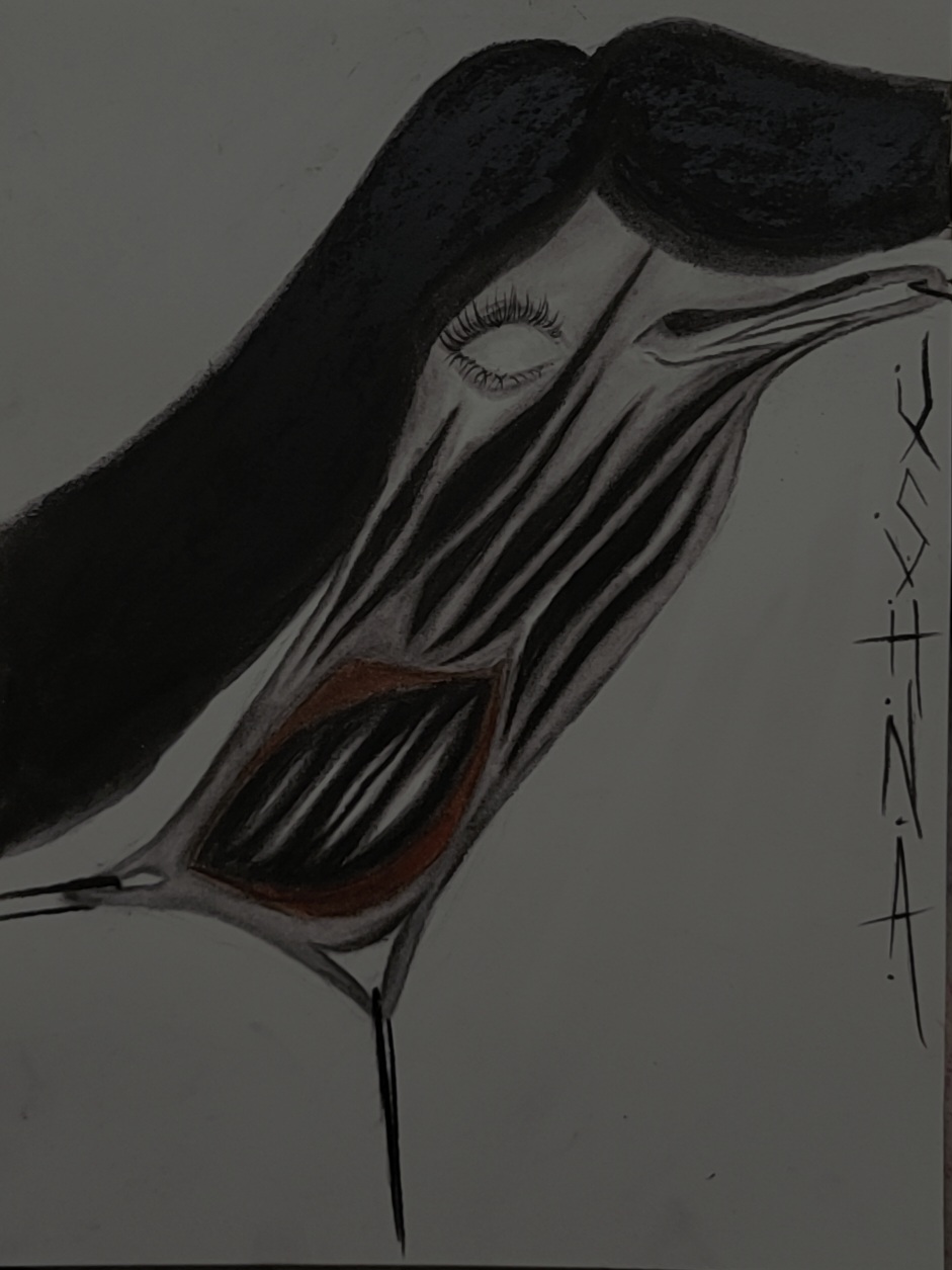 I am not forgiven by Ushna Raza, surreal charcoal portrait, abstract face