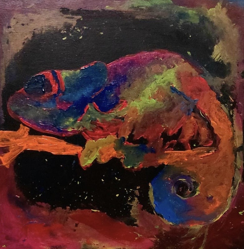 The Galaxy Gecko by Blaine Allies, colorful gecko with cosmic patterns