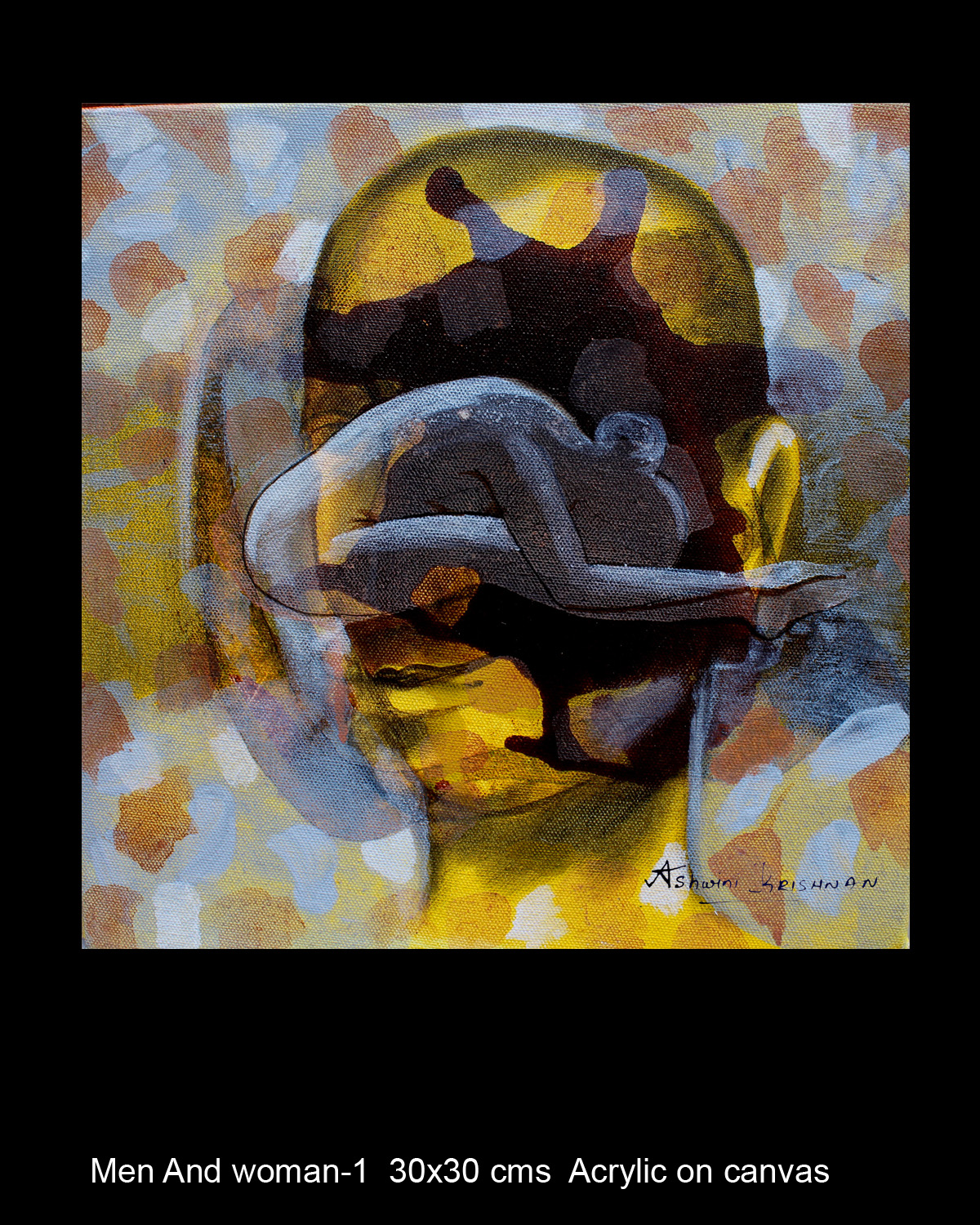 Man Vs Woman by Ashwini Krishnan - human head with reclining figure in yellow and gray