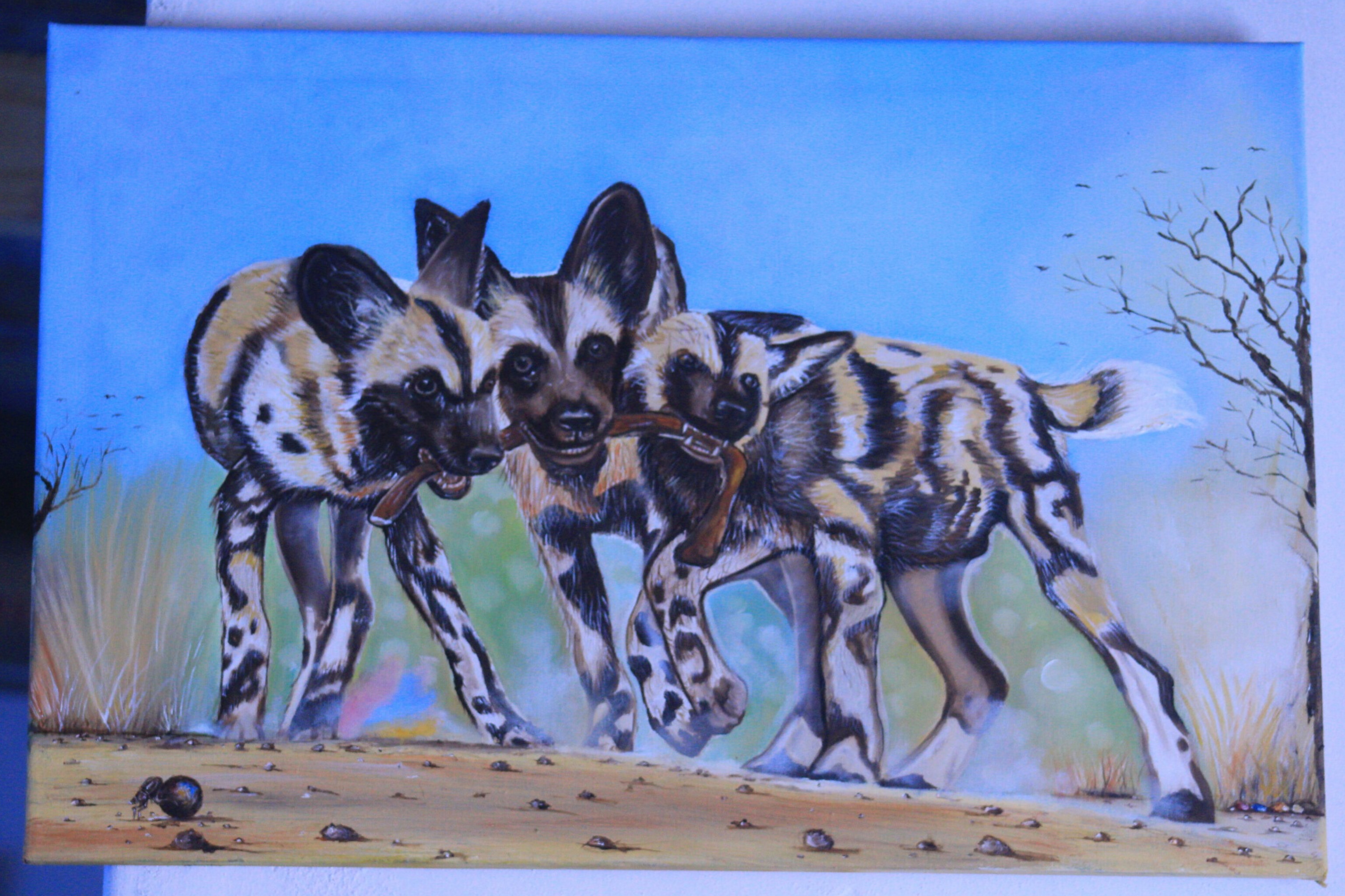 The 3 brother's by Onalethata Joseph - three wild dogs in a playful interaction