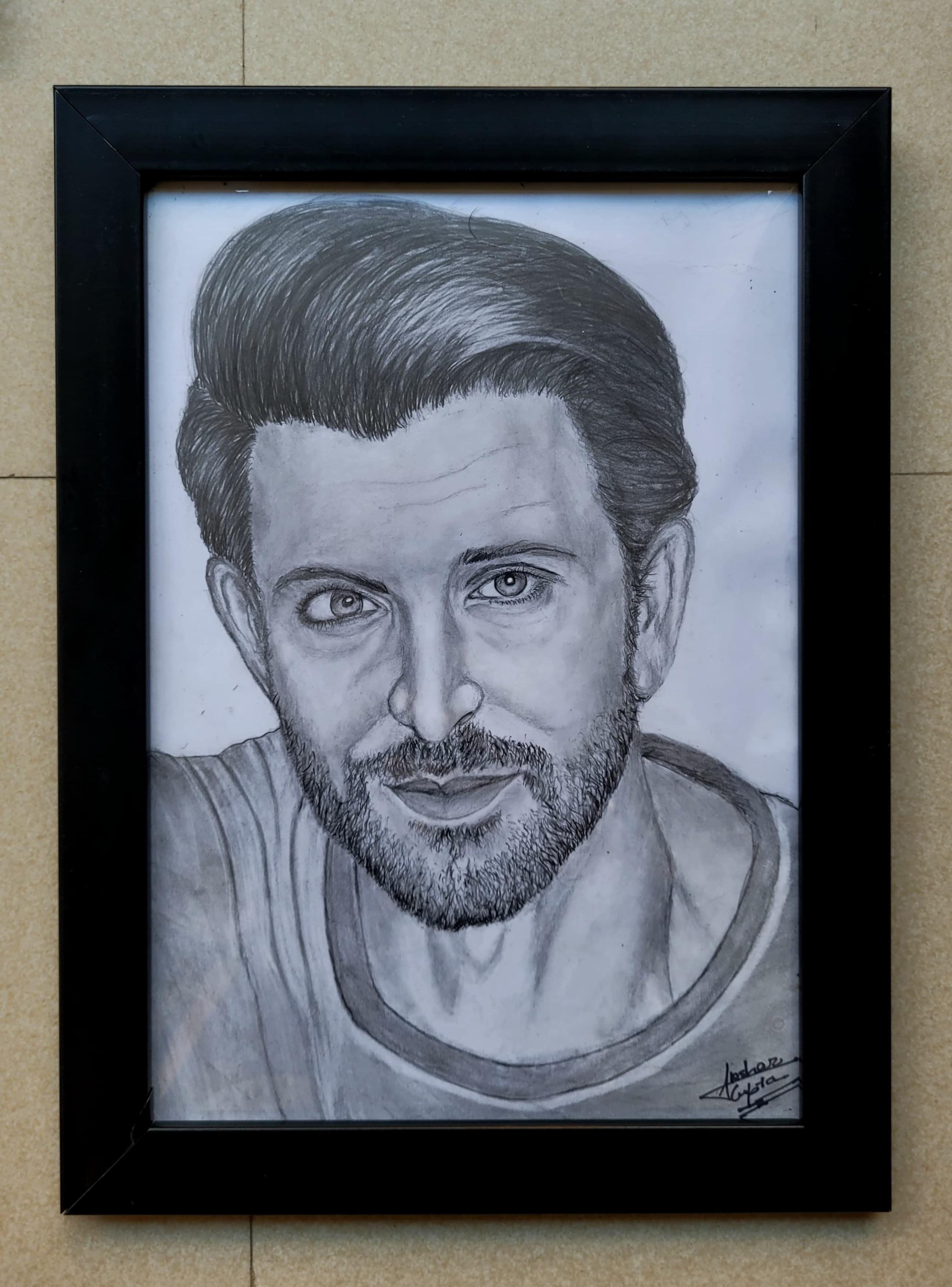 A Focused Gaze of hritik roshan by Akshar Gupta, detailed pencil portrait