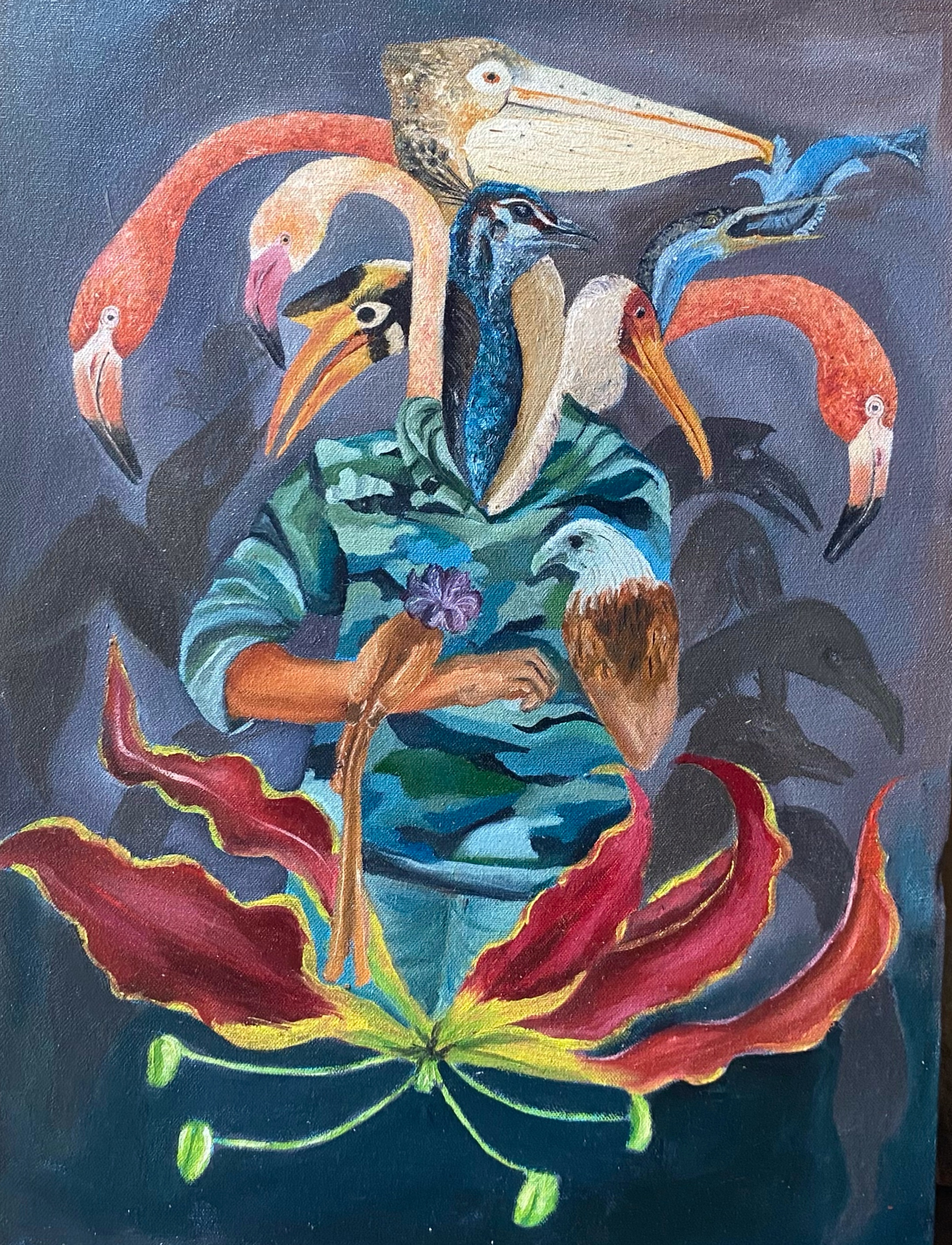 Shadows of Extinction by Ravichandran Dilochchini, featuring human and bird forms