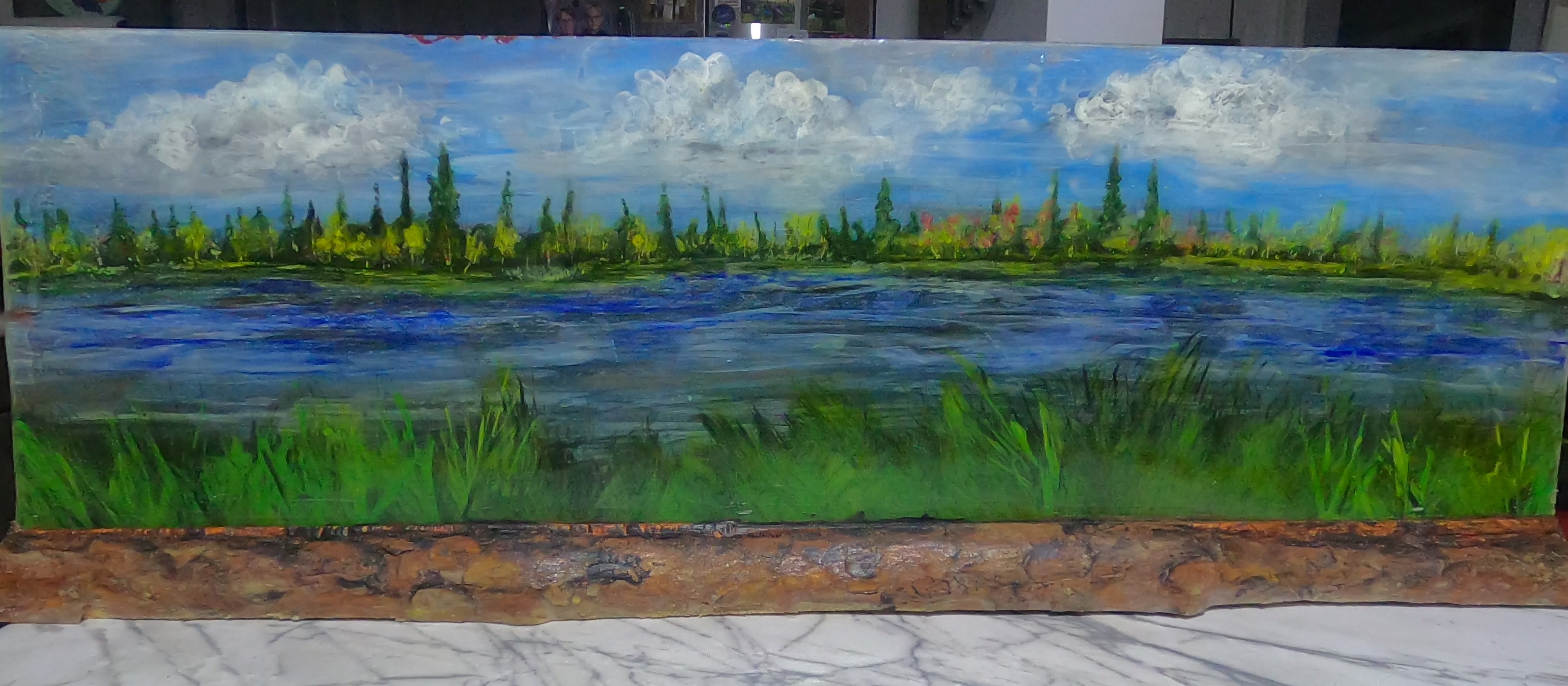 Whispers of Dusk by Adam Plichta, tranquil landscape with reflective water and green grass