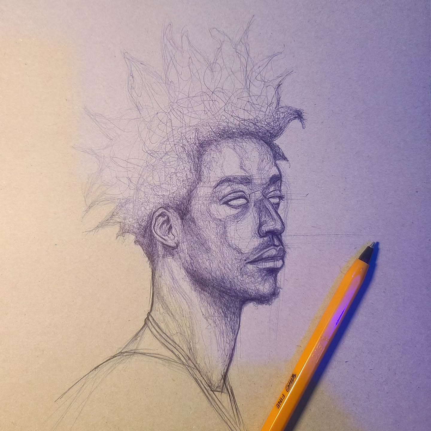Blvk Boy by Afro Baby, depicting a young man with spiky hair in soft purple/blue tones