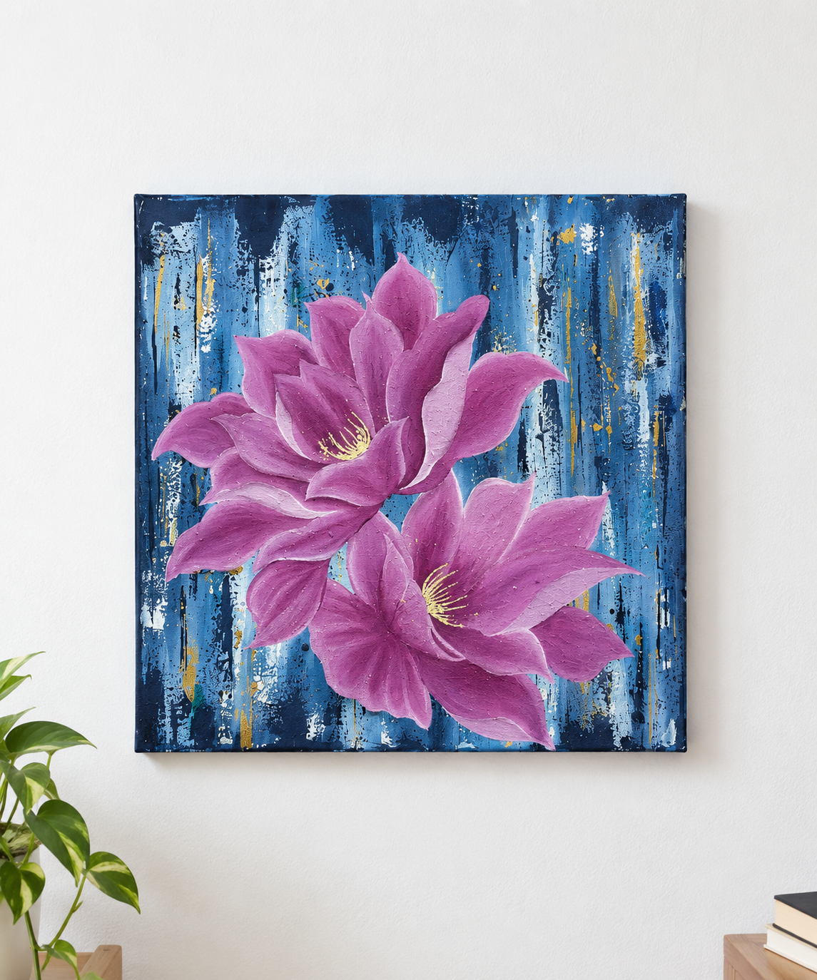 Bloom together by Hasna Musawvir, vibrant pink flowers on textured background