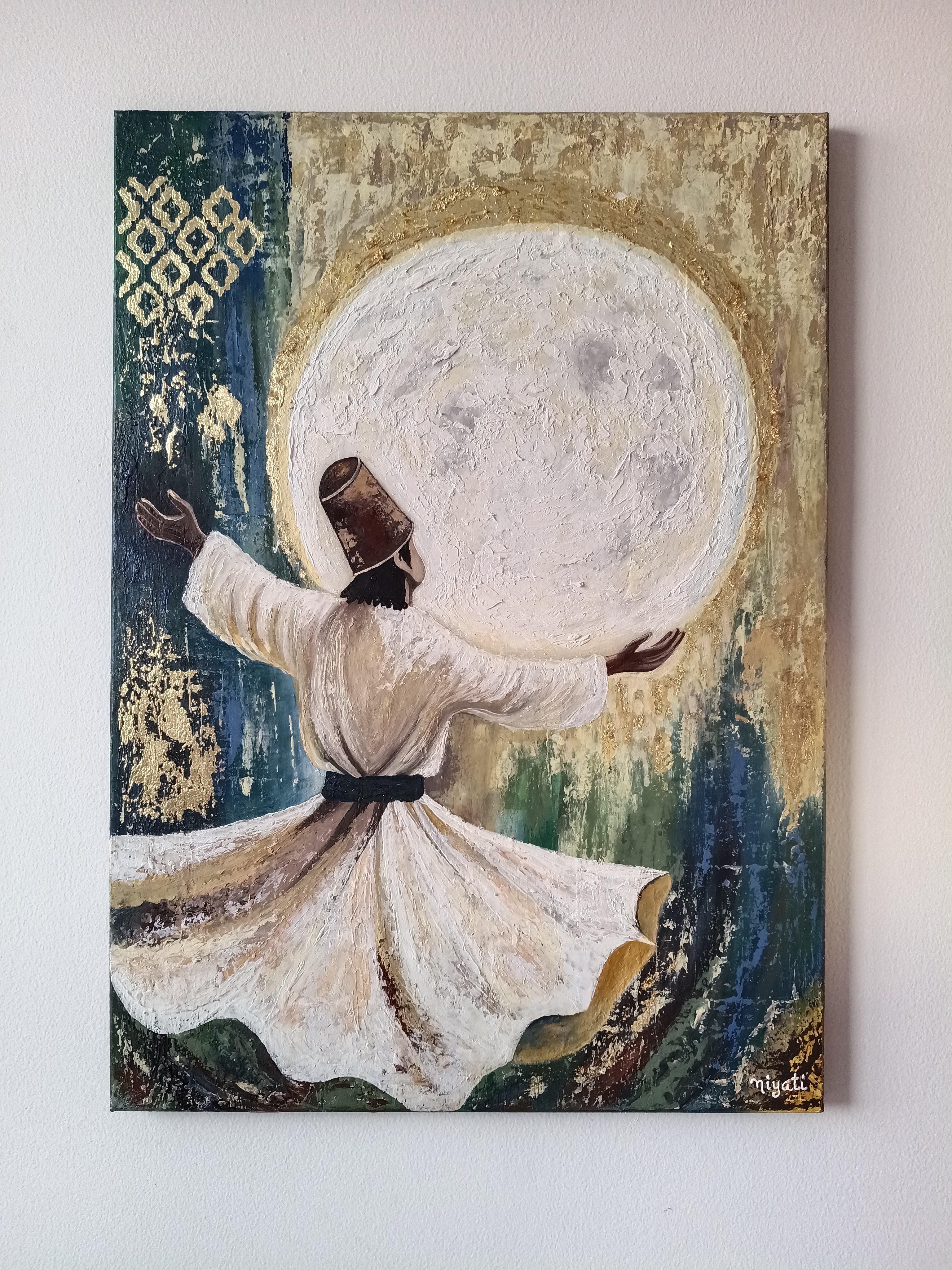 “Whirling into Divine Light” by Niyati Mittal, Sufi dancer in mid-whirl with flowing robes