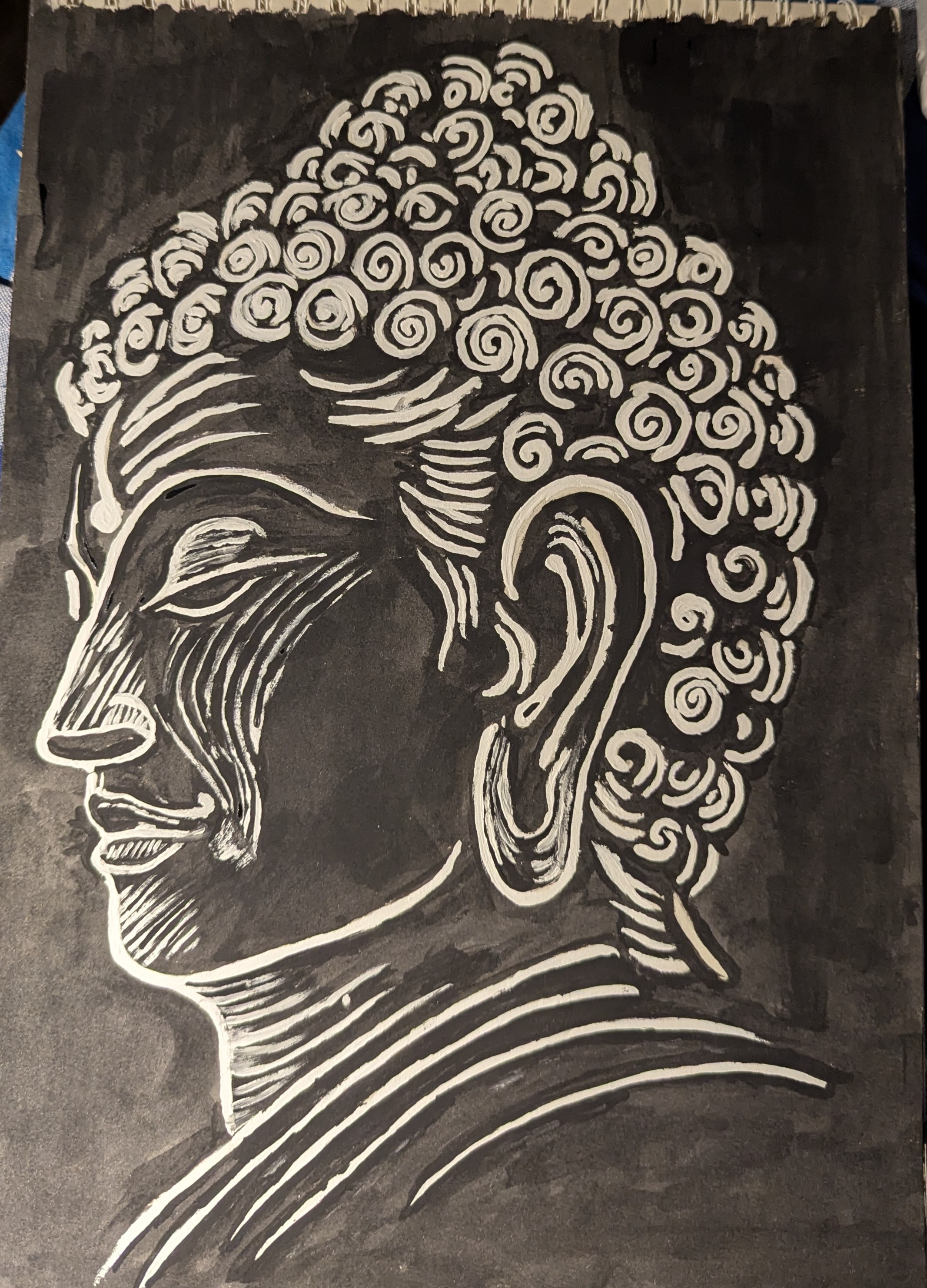 WatWatercolor by Pathum Nimesh, Buddha's profile view with intricate hair patterns