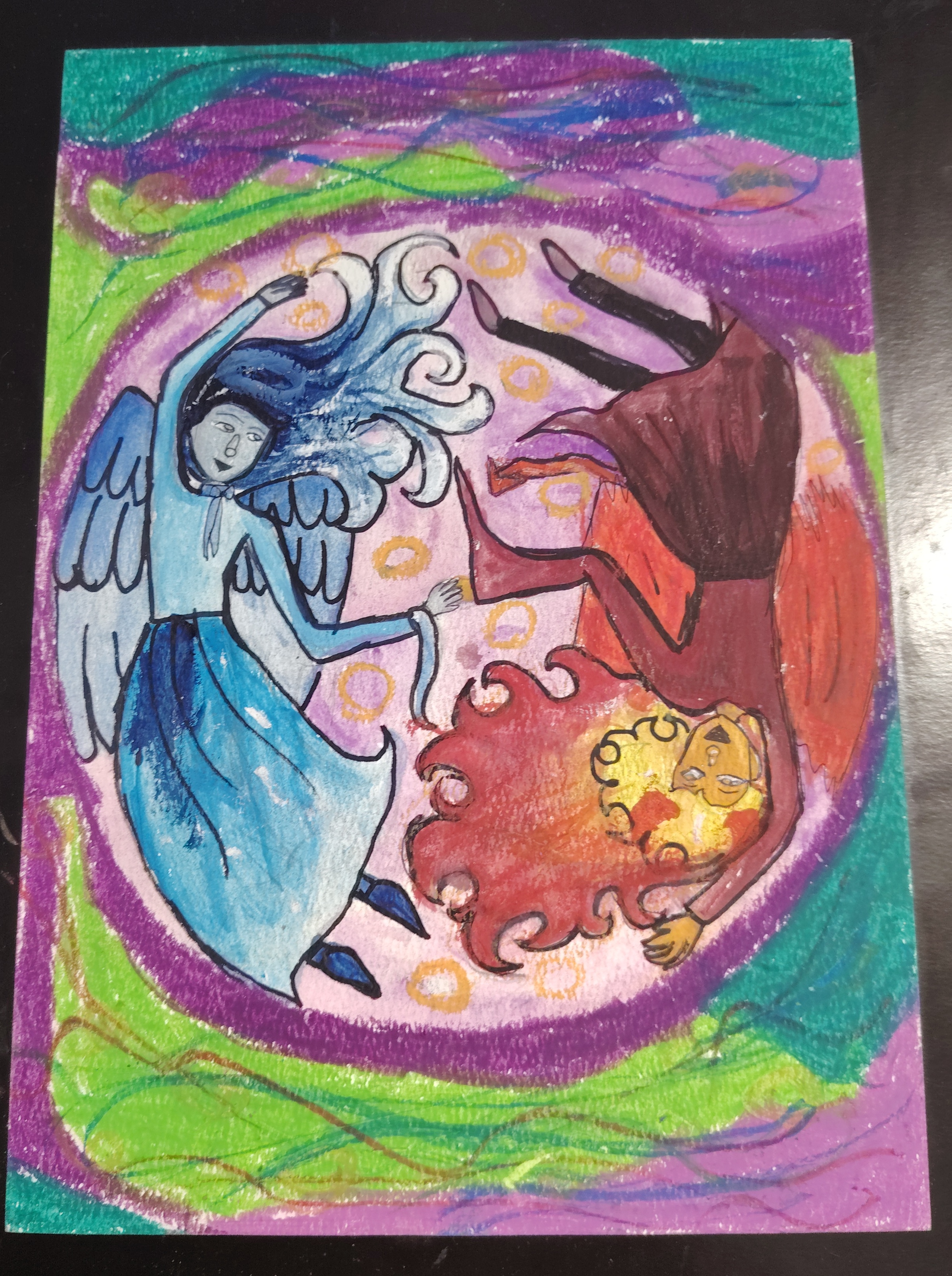 Demigod Dance by Lisara Wickramasinghe featuring contrasting figures in circular motion