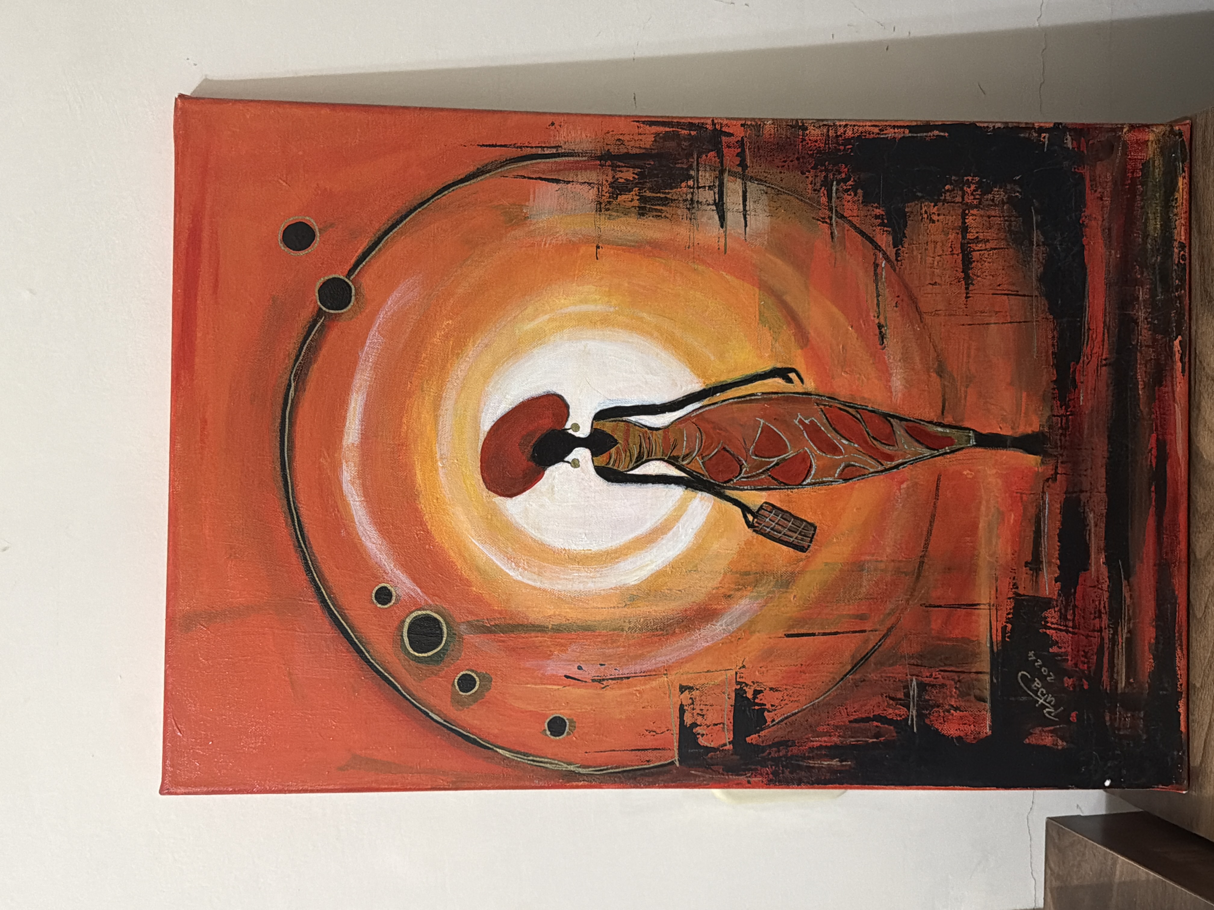 Sunset lady by Ruba katato, silhouette of a woman with concentric circular patterns