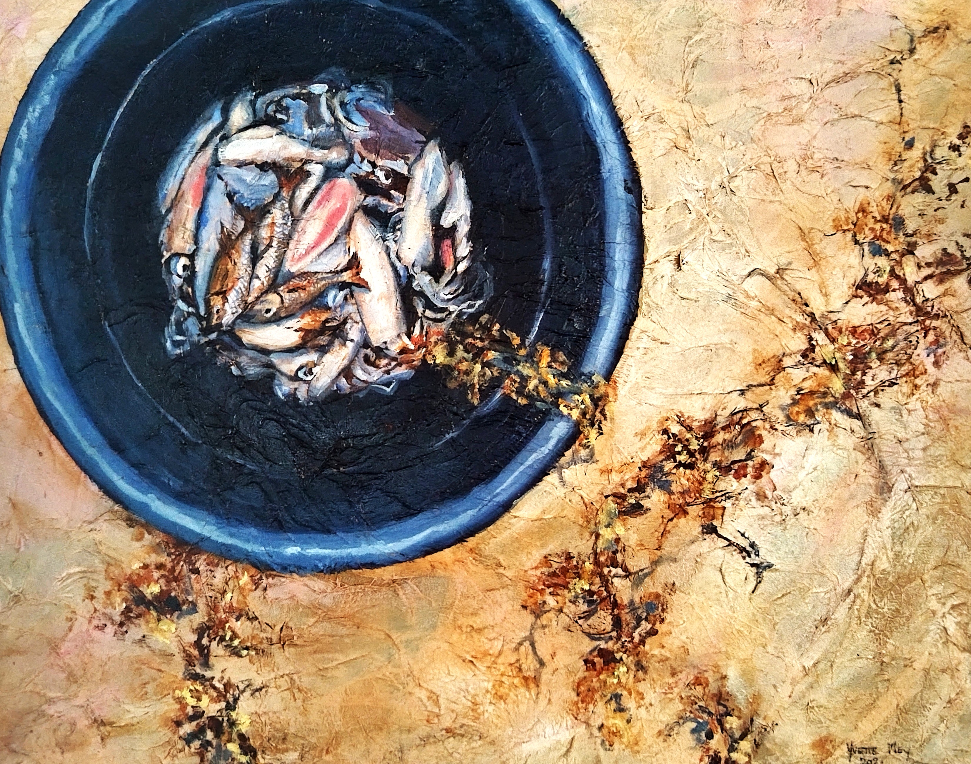 In the Bucket by Yvette Mey - dark blue basin with sea creatures