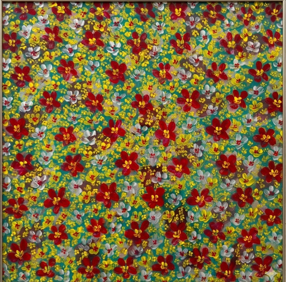 Al-Amal (Hope) by Zulfaqar Ali, vibrant field of flowers with rich colors