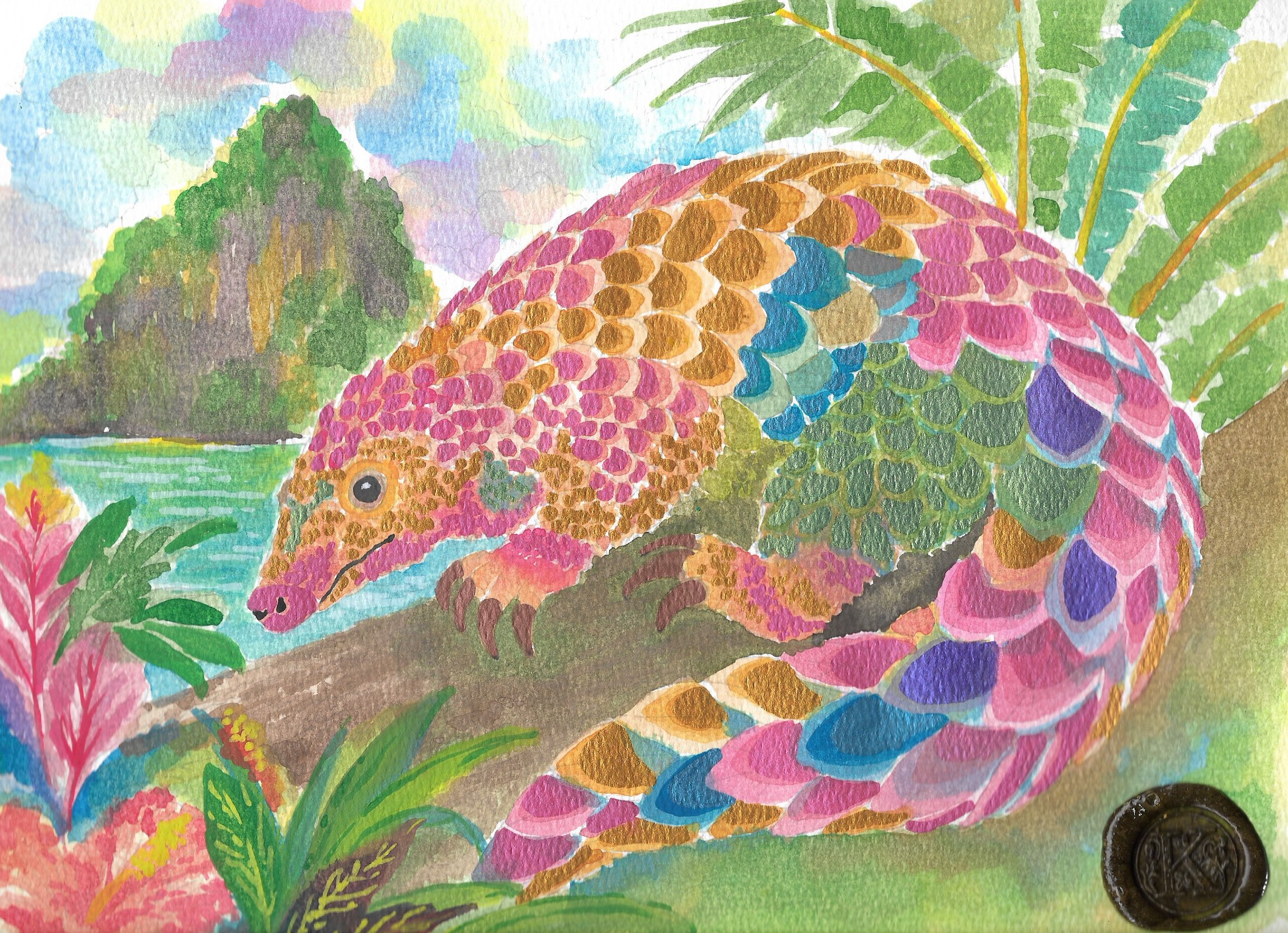Philippine pangolin by Kennette Ann Ditablan, vibrant watercolor depiction