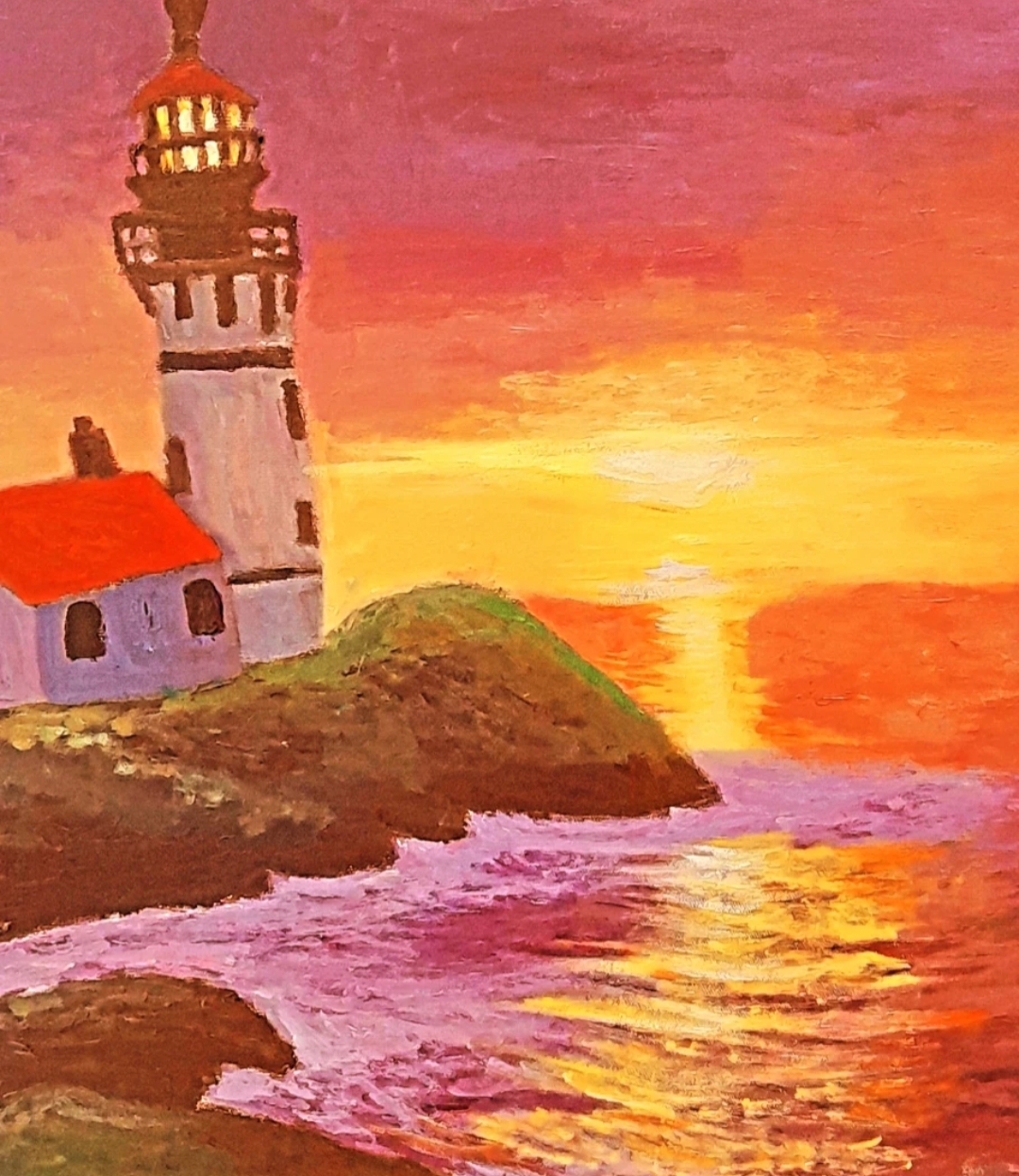 Lighthouse Sunset Scenery by Han Meizhen, Sabrina showing serene lighthouse and vibrant sunset