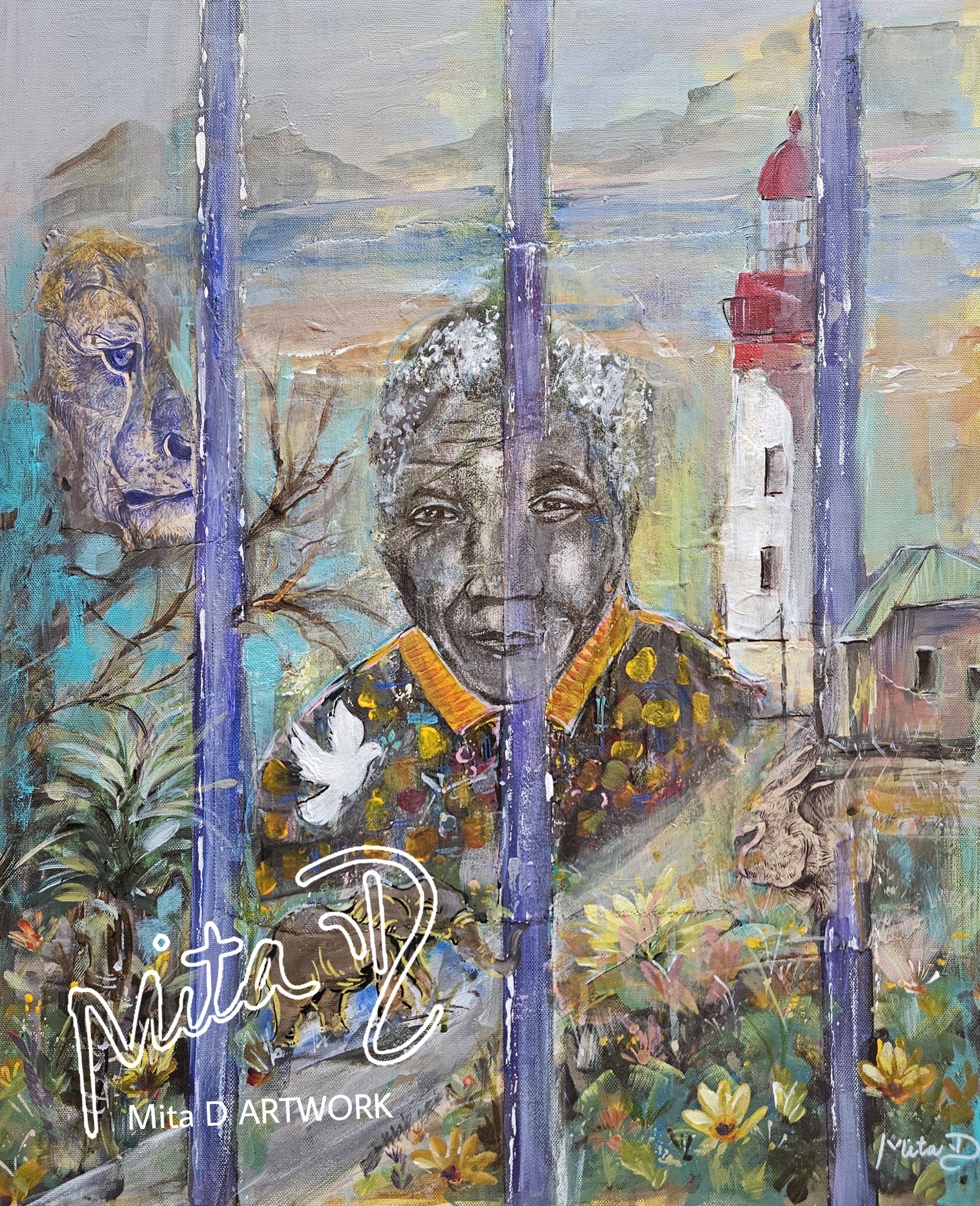 Lead from the back by Mita Daya, featuring elderly figure with flowers and lighthouse