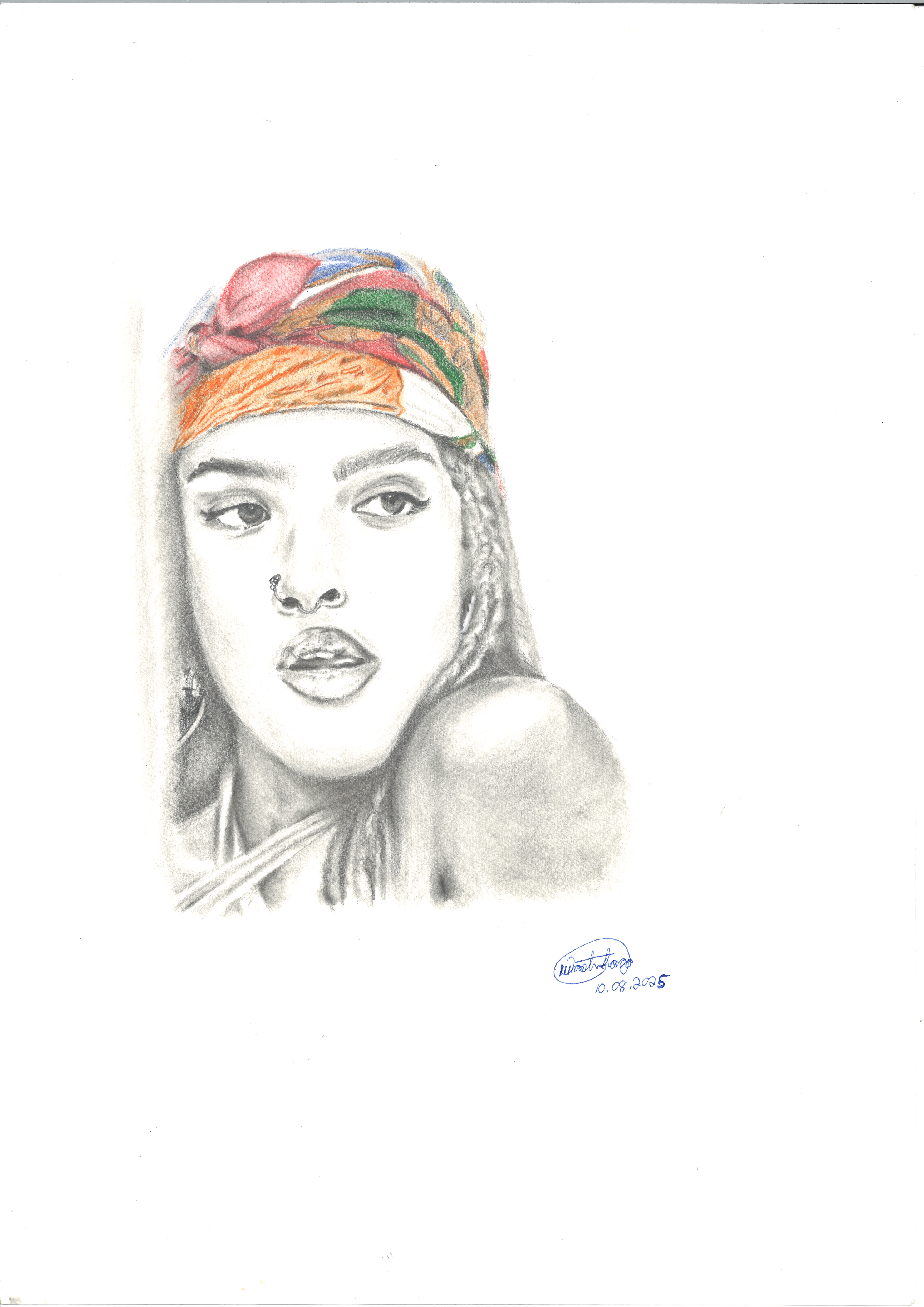 Random lady by Risto Nashihanga, portrait with colorful headscarf and expressive eyes