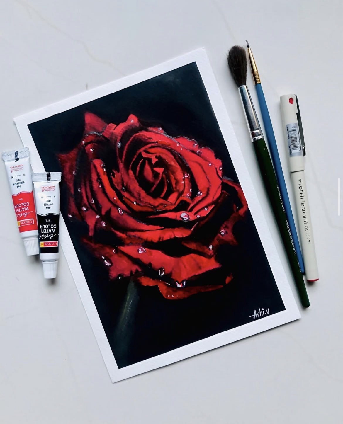Unwithered by Ashwini Pisharody, a detailed red rose on black background
