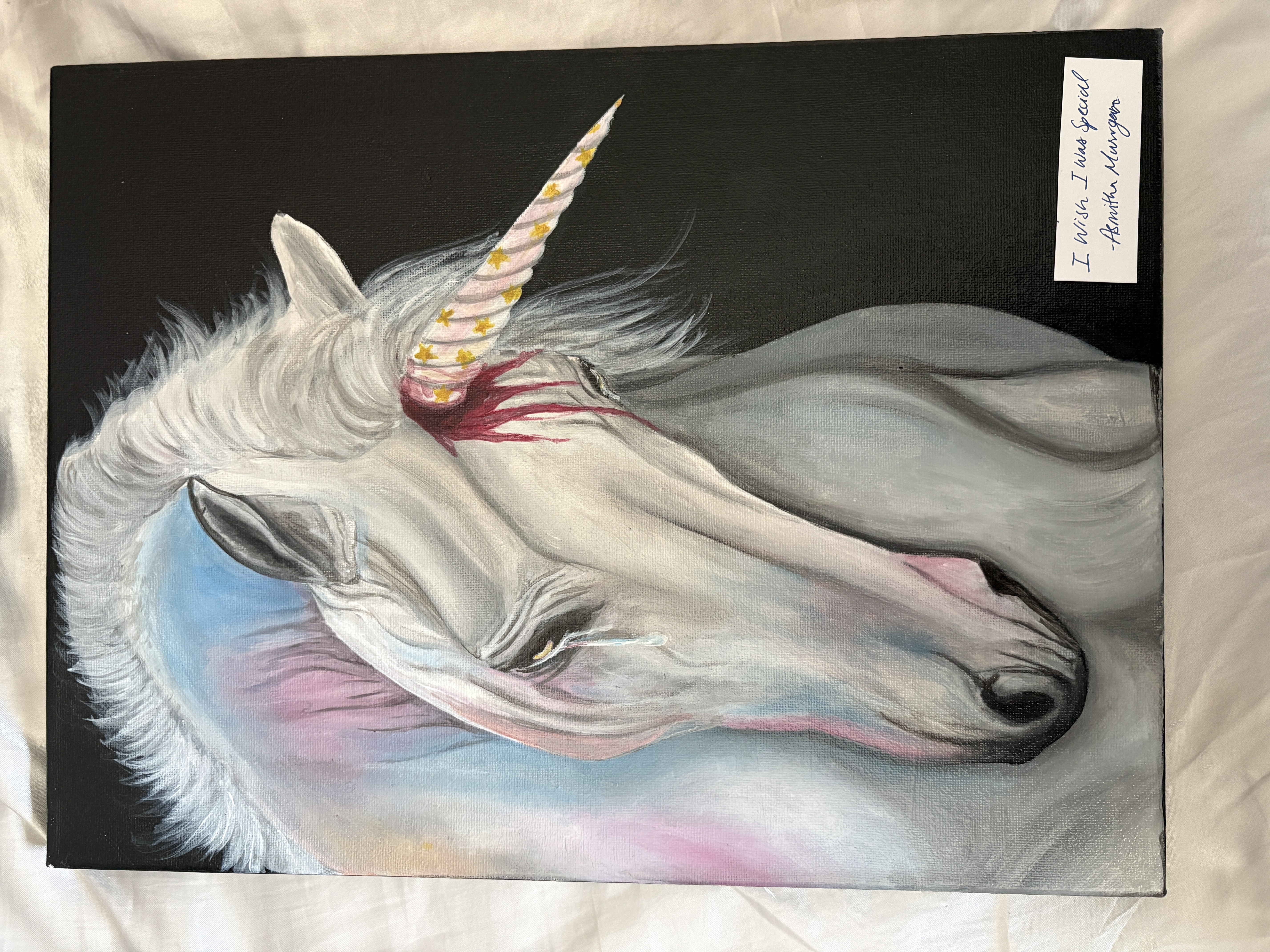 I Wish I Was Special by Asmitha Murugan, horse with unicorn horn, eyes closed
