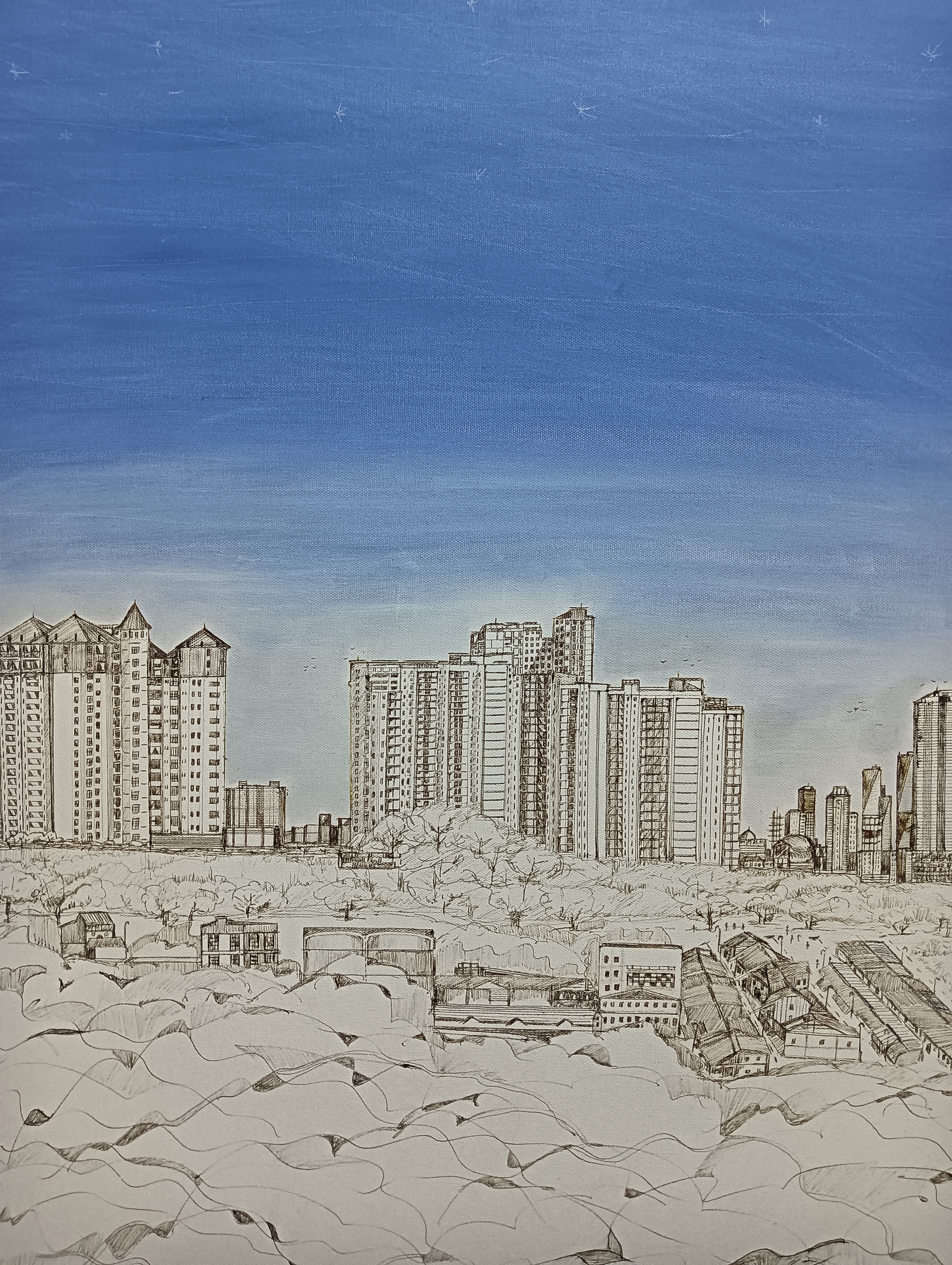 Who have stolen my colorful day in 2020~2021.? by Sim Ming Fook, cityscape with abstract landscape