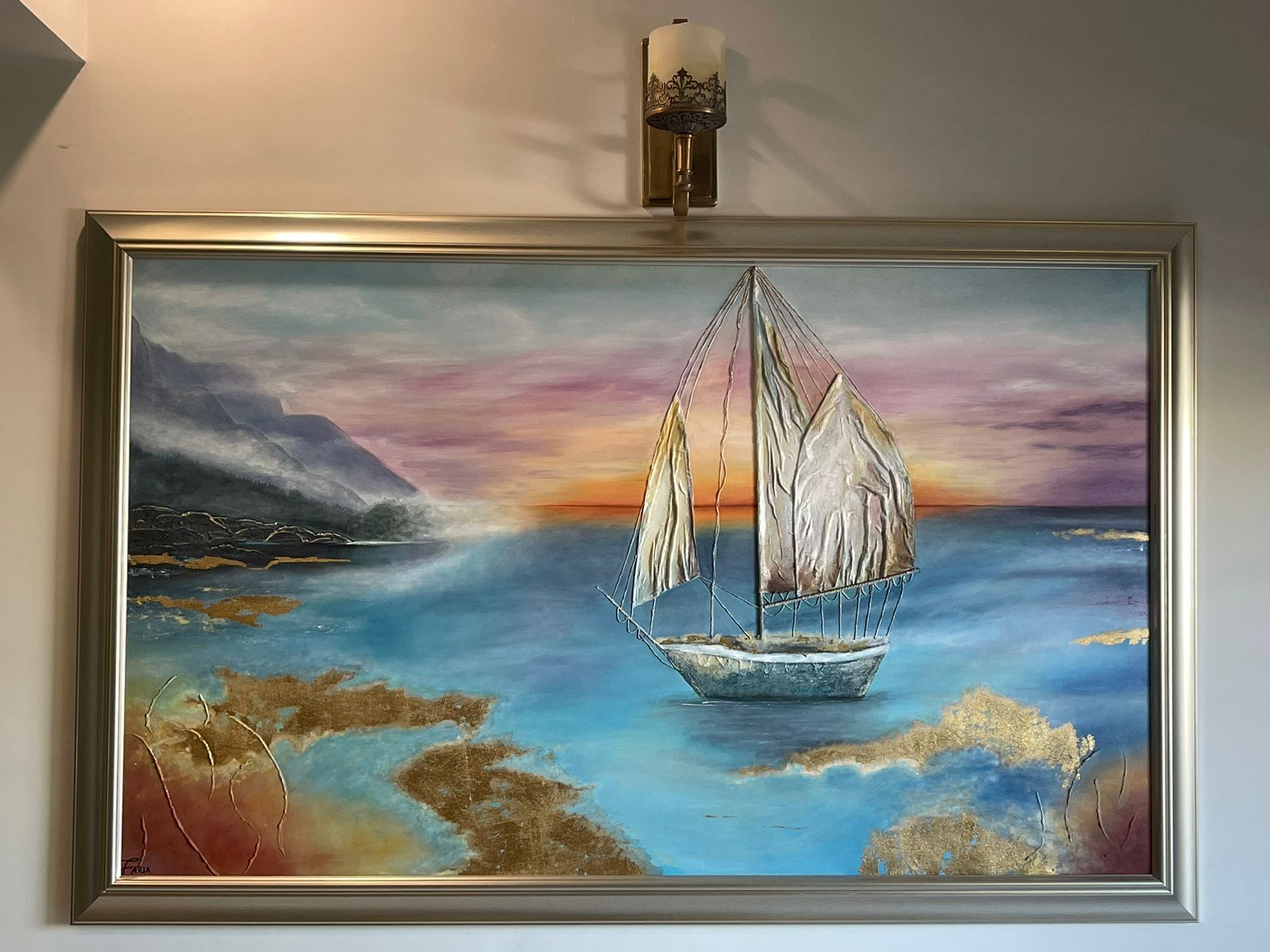 Whispering Sails by Faria Bux, a serene sailboat scene