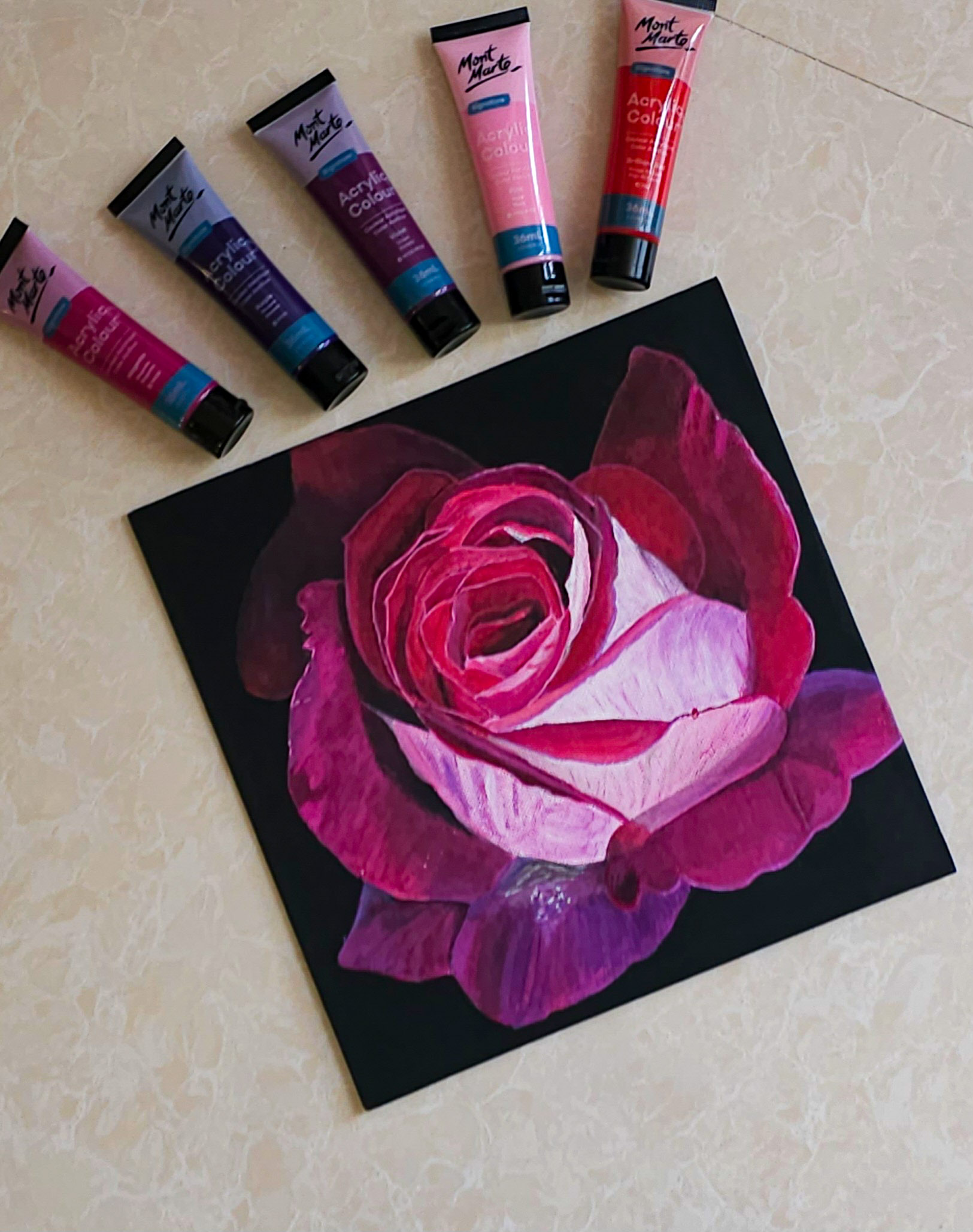 Dramatic Rose by Rahmat by Rahmat Gouse, a textured rose in pink, red, and white hues