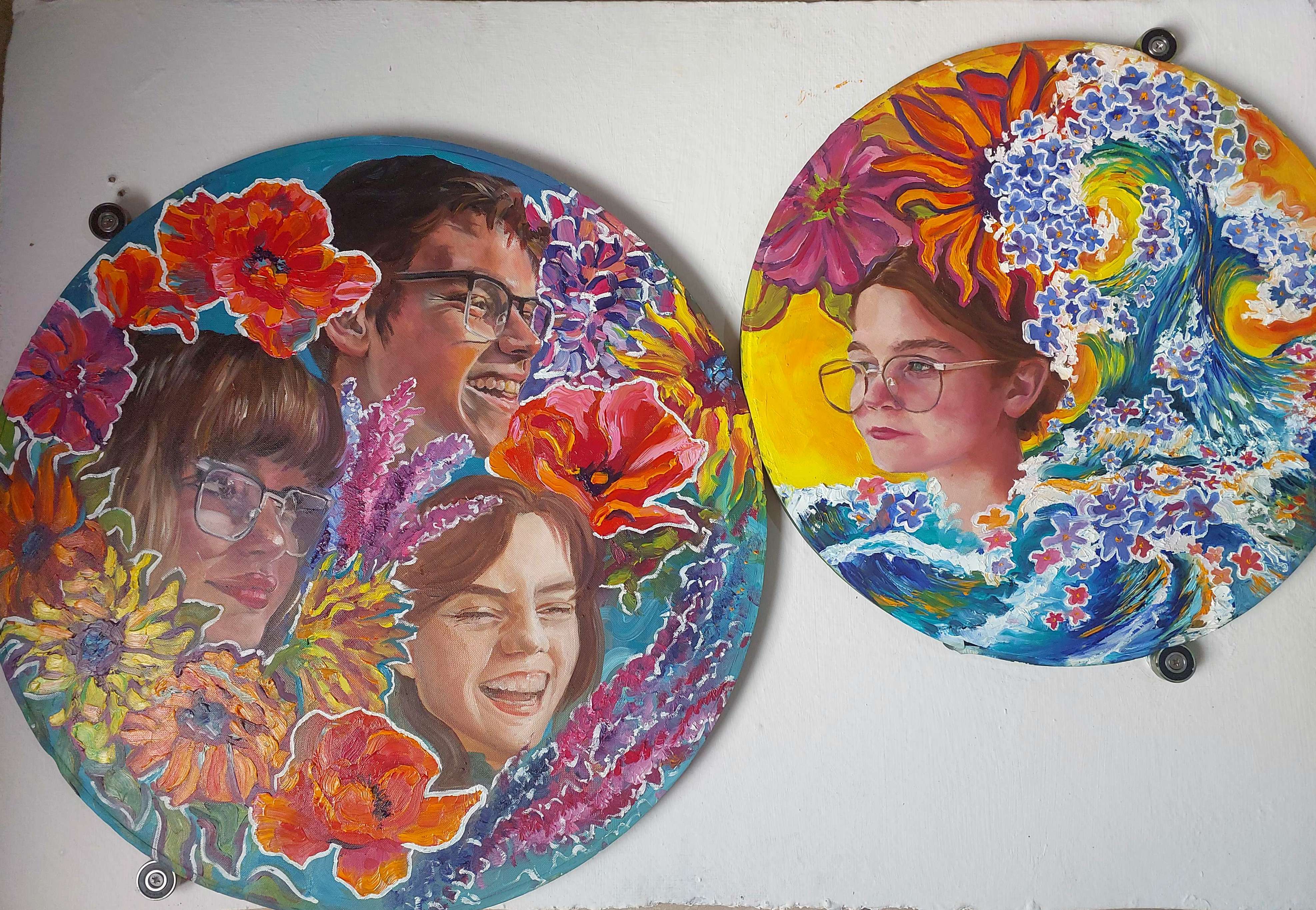 I Will Always Turn Back To You by Nikita Kask, vibrant portraits on round canvases