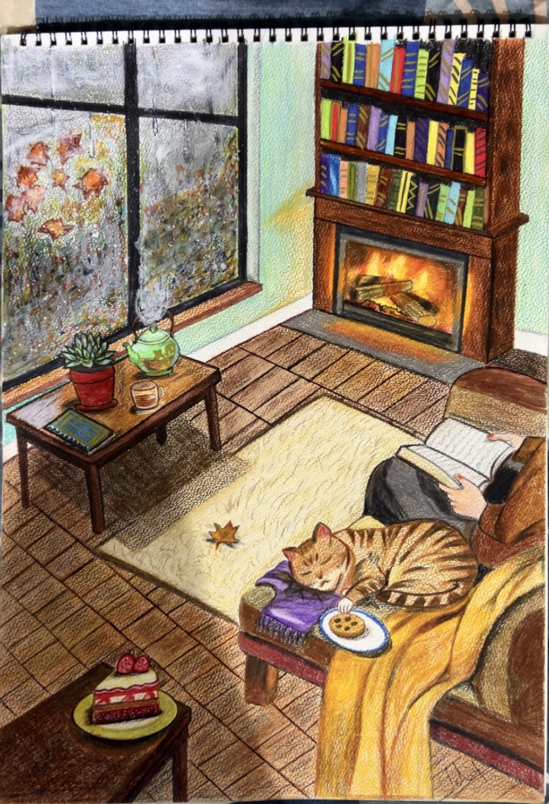 Tranquility by Tehmina Muhammad Ilyas, cozy interior with window and fireplace