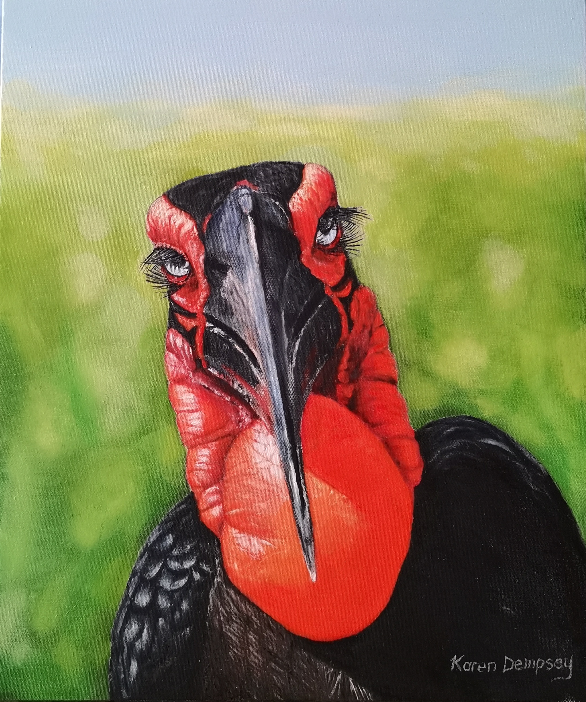 Southern Ground Hornbill by Karen Dempsey, detailed and realistic bird depiction