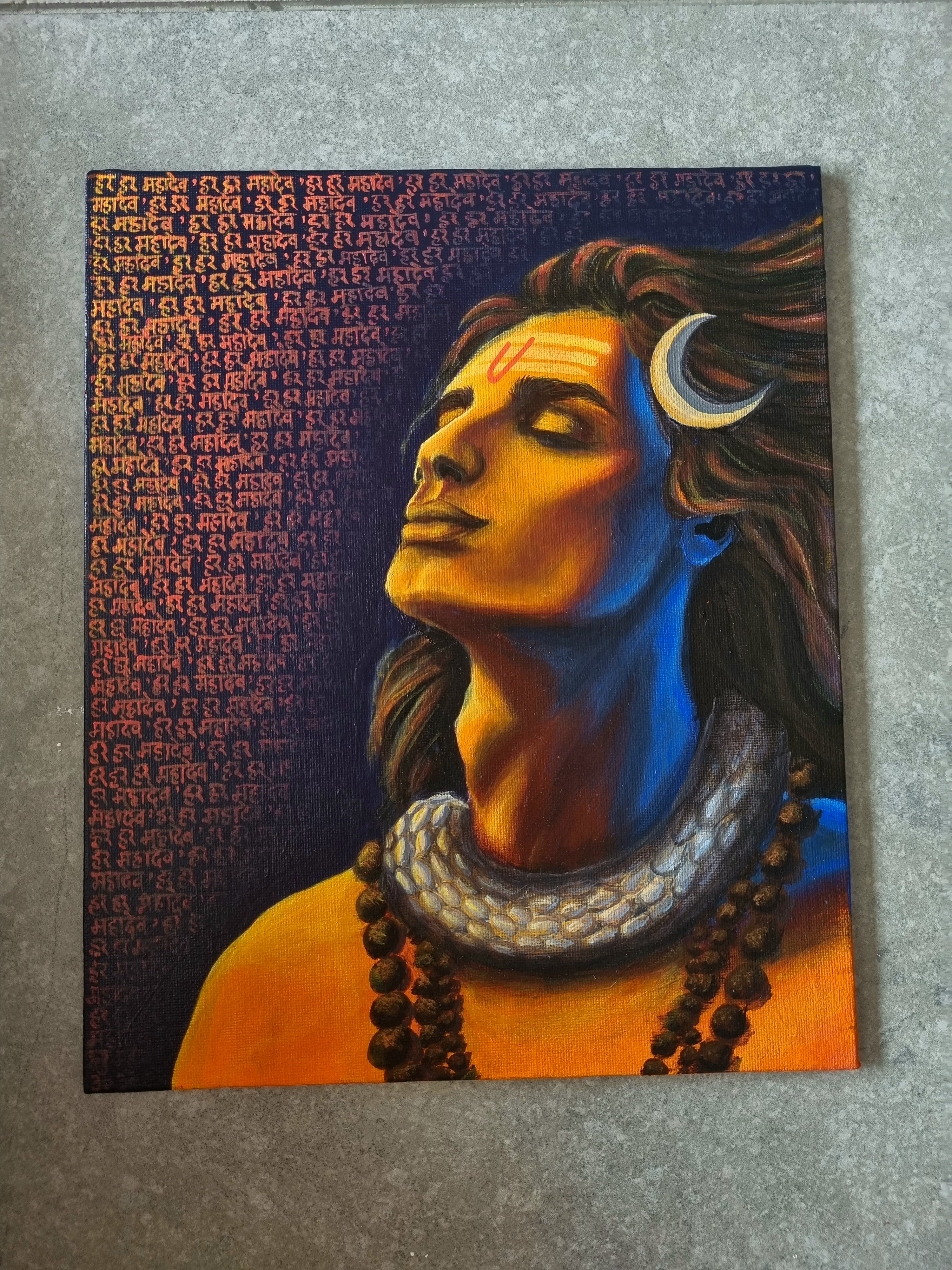 Whispers of Mahadev by Nimisha Dhakaan, depicting a serene divine figure with crescent moon