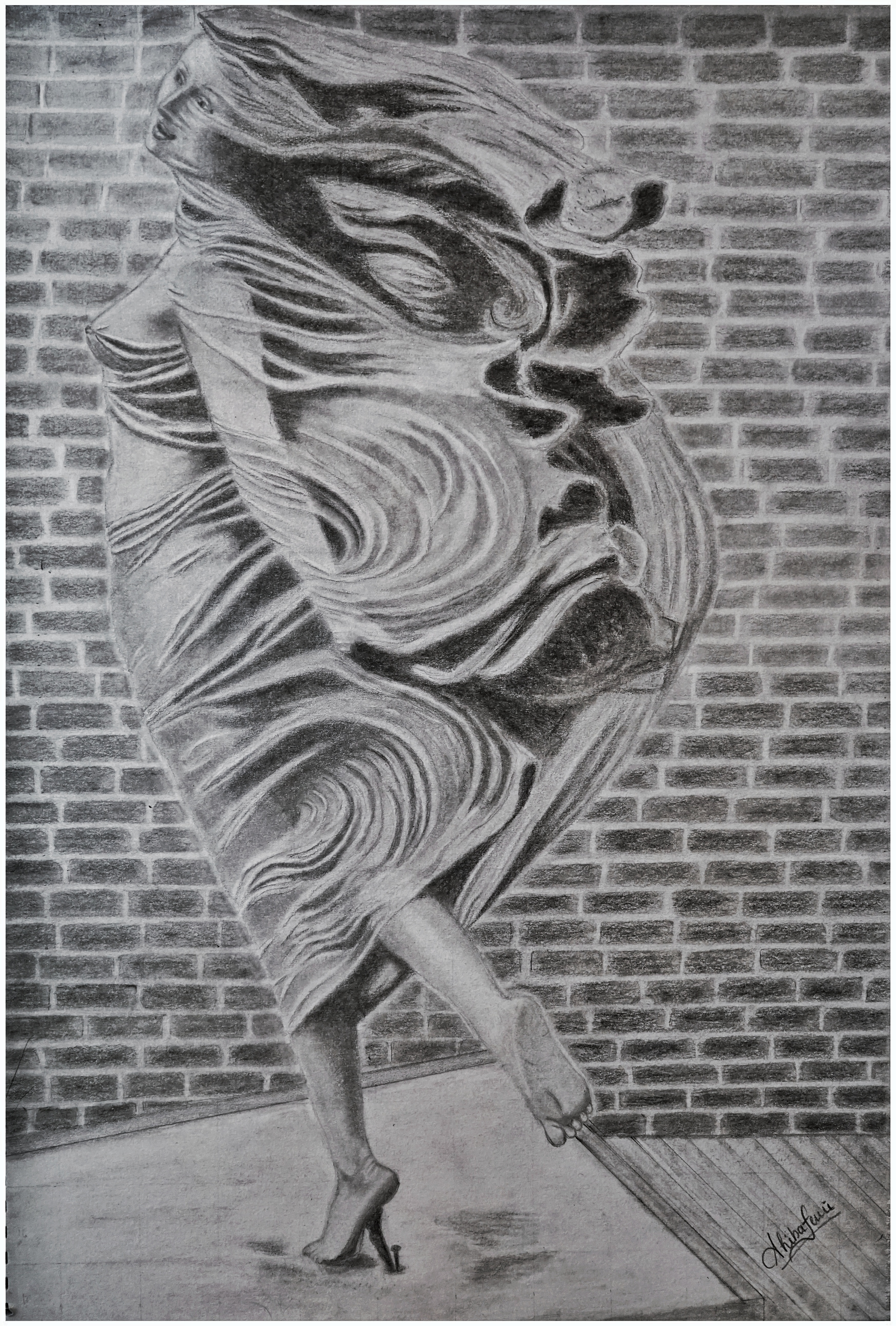 Etched in Time by SHIBA VARGHESE, dynamic woman in flowing fabric