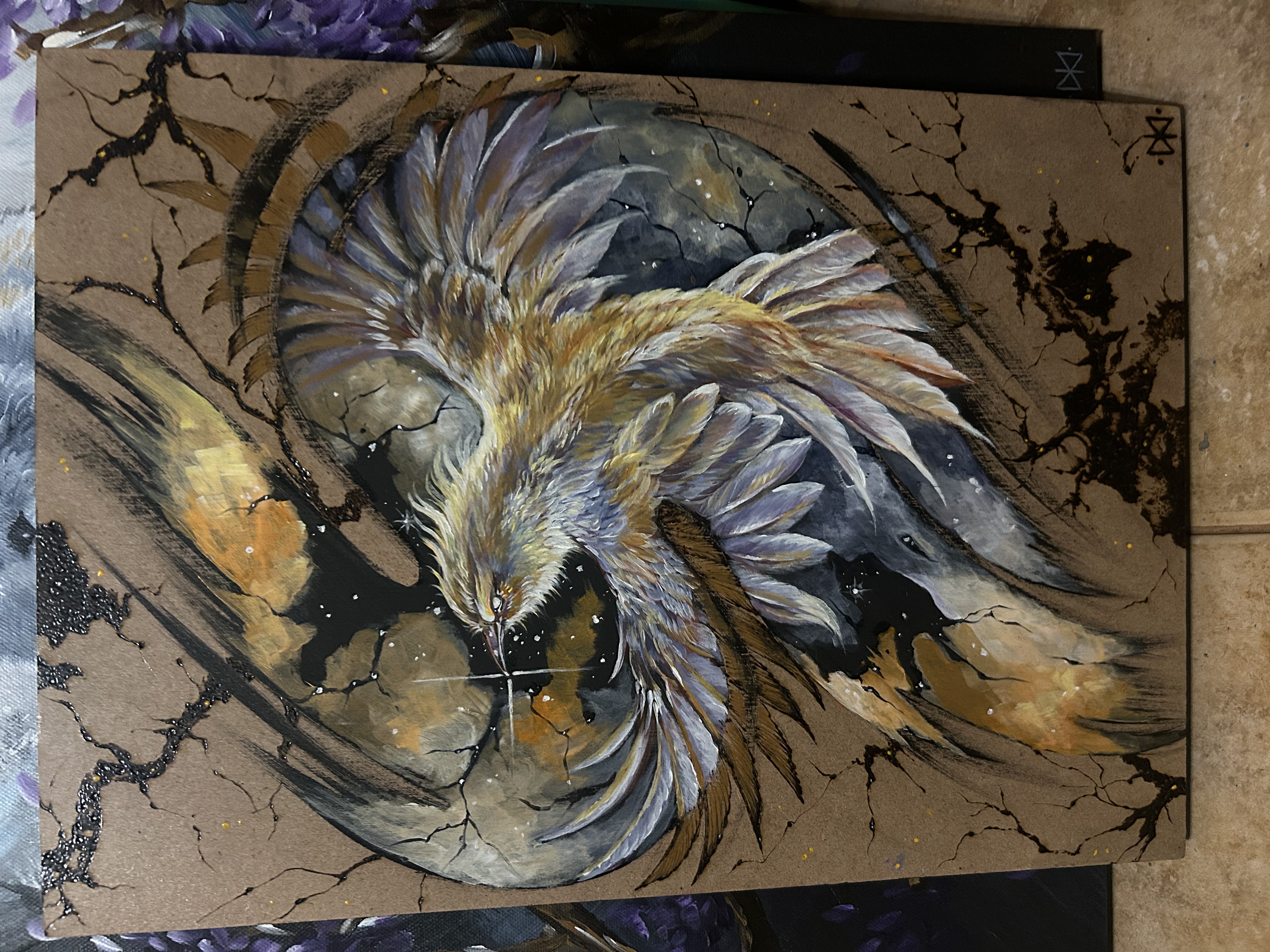 Phoenix by Francelle Coetzee, vibrant phoenix emerging with colorful feathers