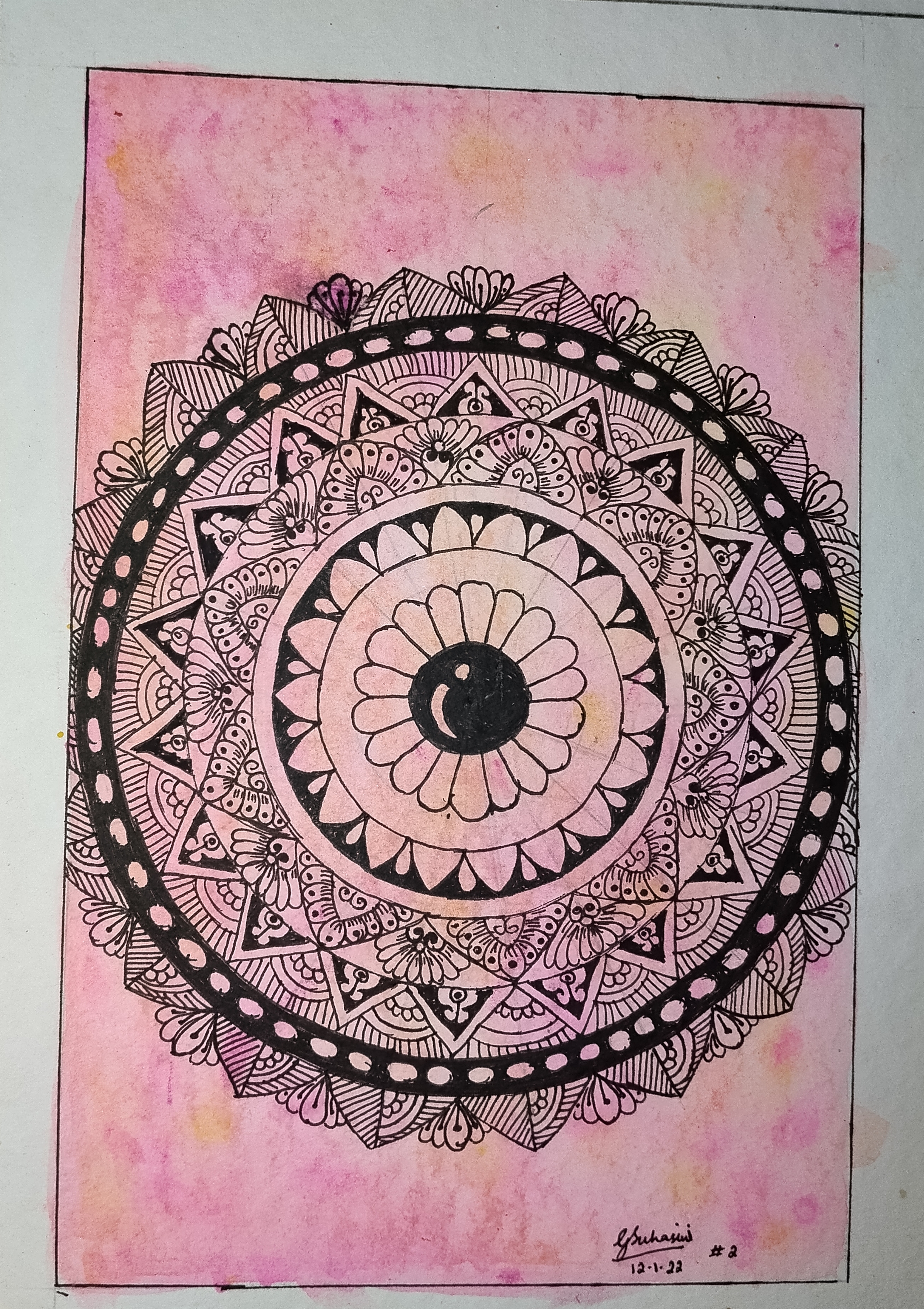 Watercolor mandala by Suhasini.G, intricate mandala with floral and geometric patterns
