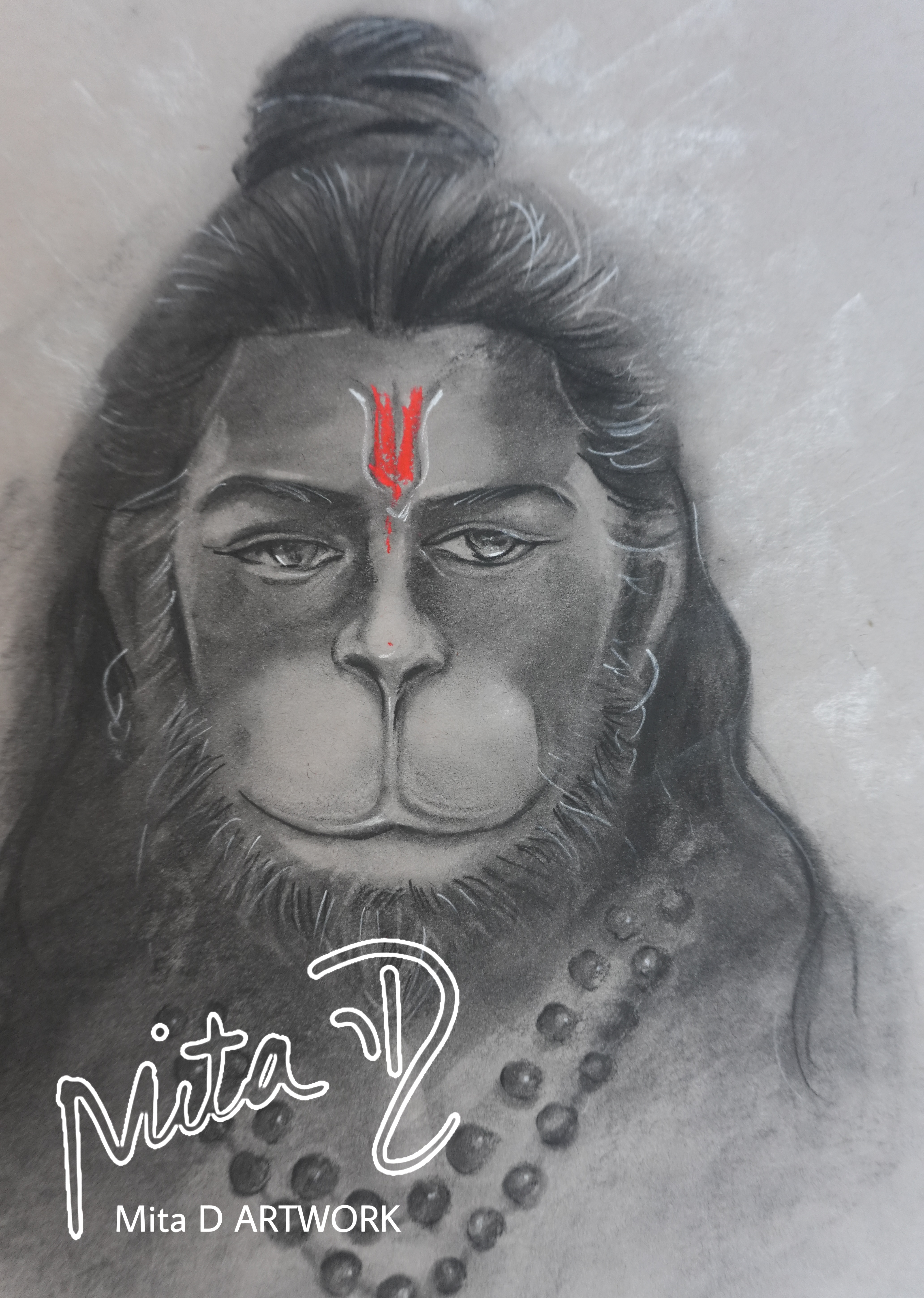 Veer Hanumana by Mita Daya - detailed charcoal drawing of Hanuman