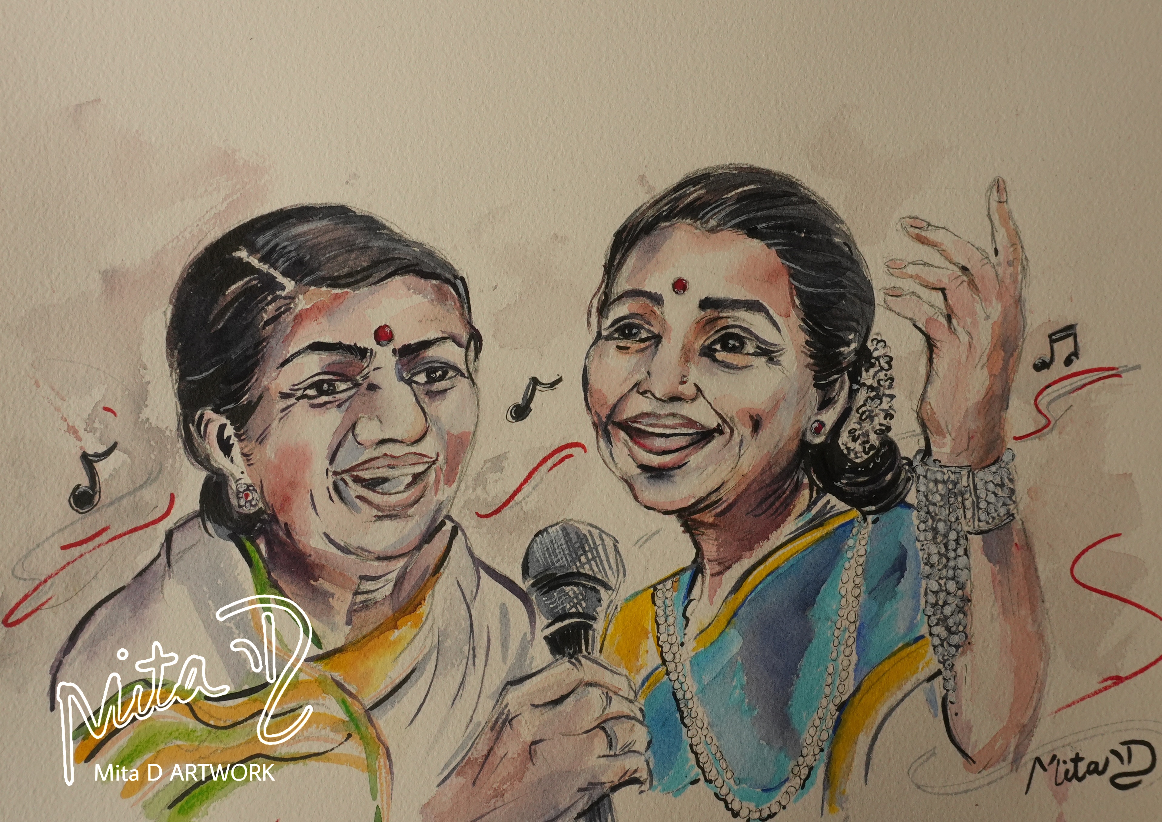 Tribute to Legends by Mita Daya - watercolor of women singing