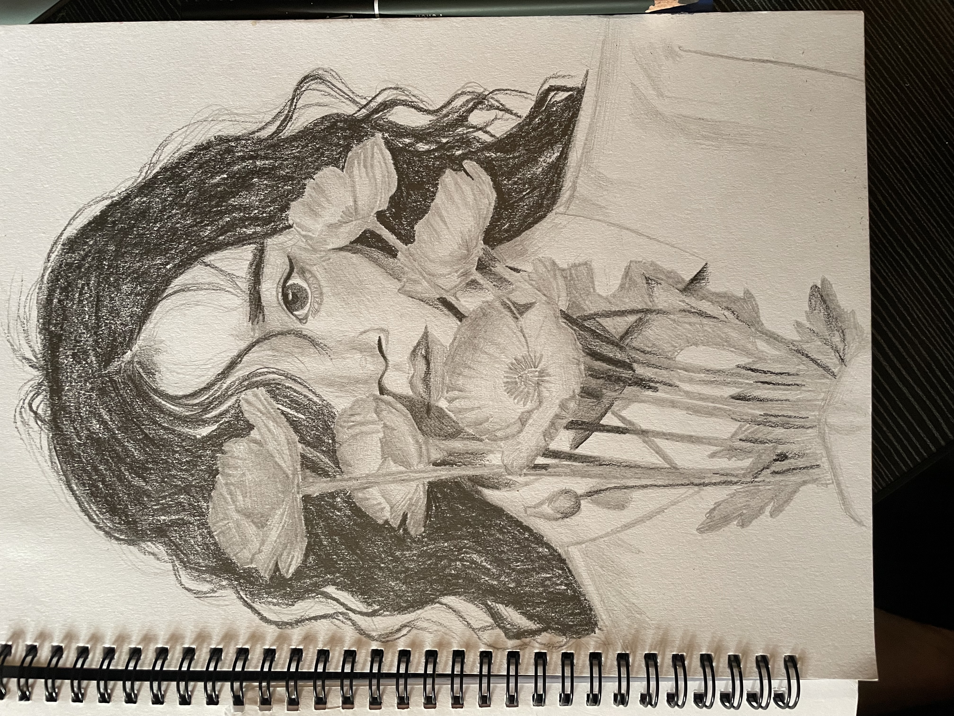 Girl with flower by NUR AQILAH NABIHAH ANUAR, girl with dark hair and flowers
