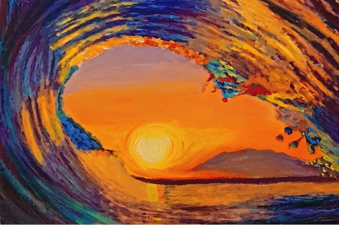 Waves over Sunset by Han Meizhen, Sabrina - dynamic waves and vibrant sunset