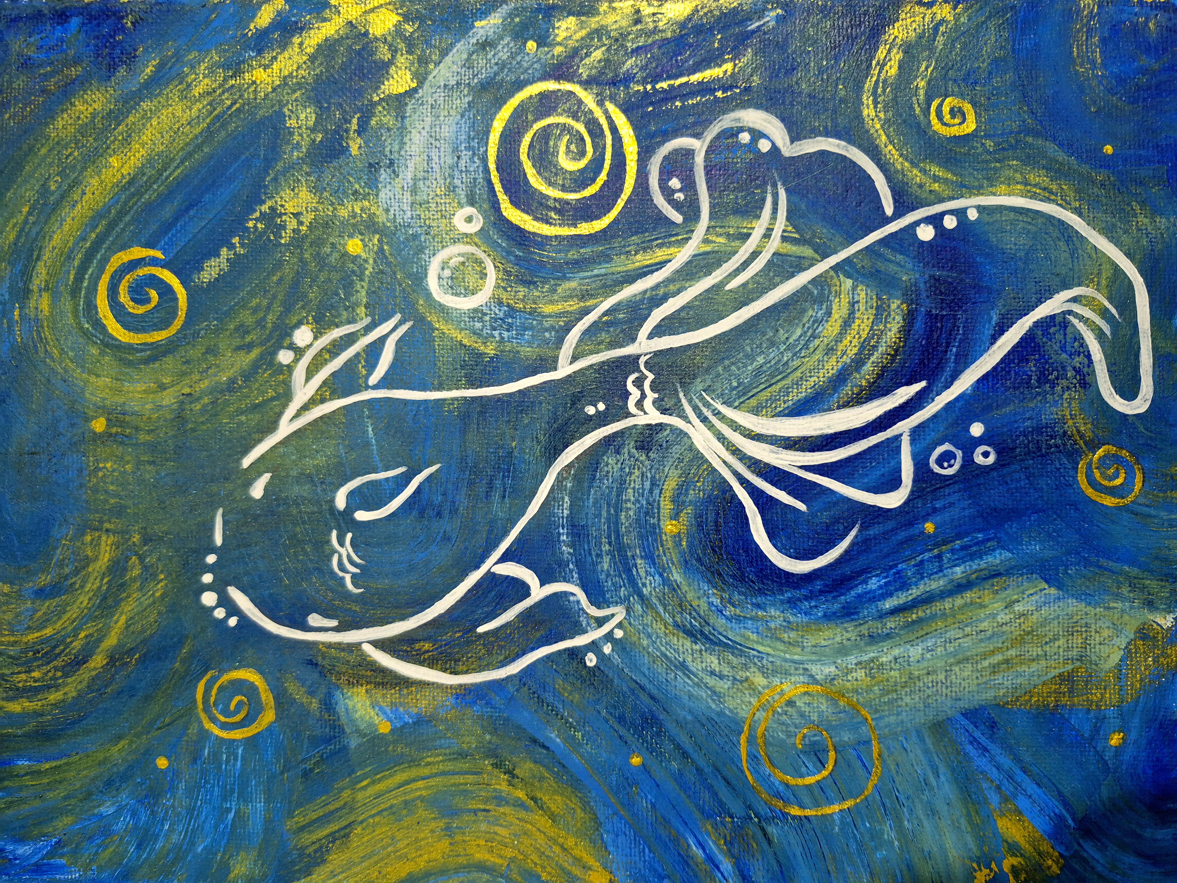 The Golden Fluidity by Dhananja Rathnayaka, stylized fish with flowing fins