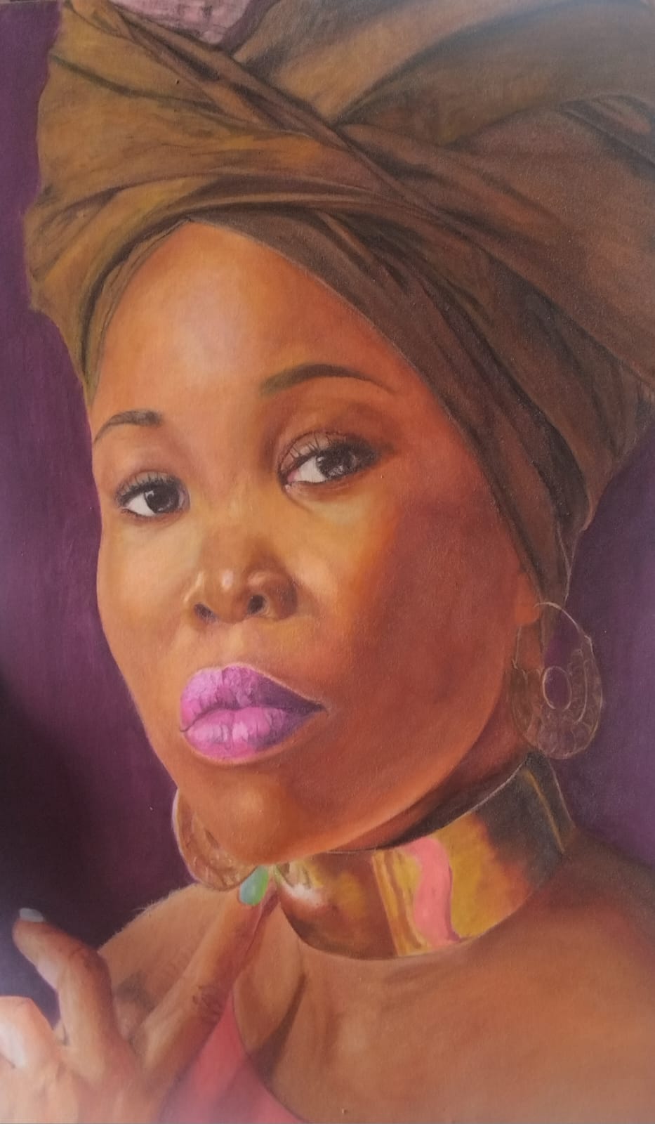 Queen Ifrica by Cammare Carnegie, portrait of woman with headscarf and earrings