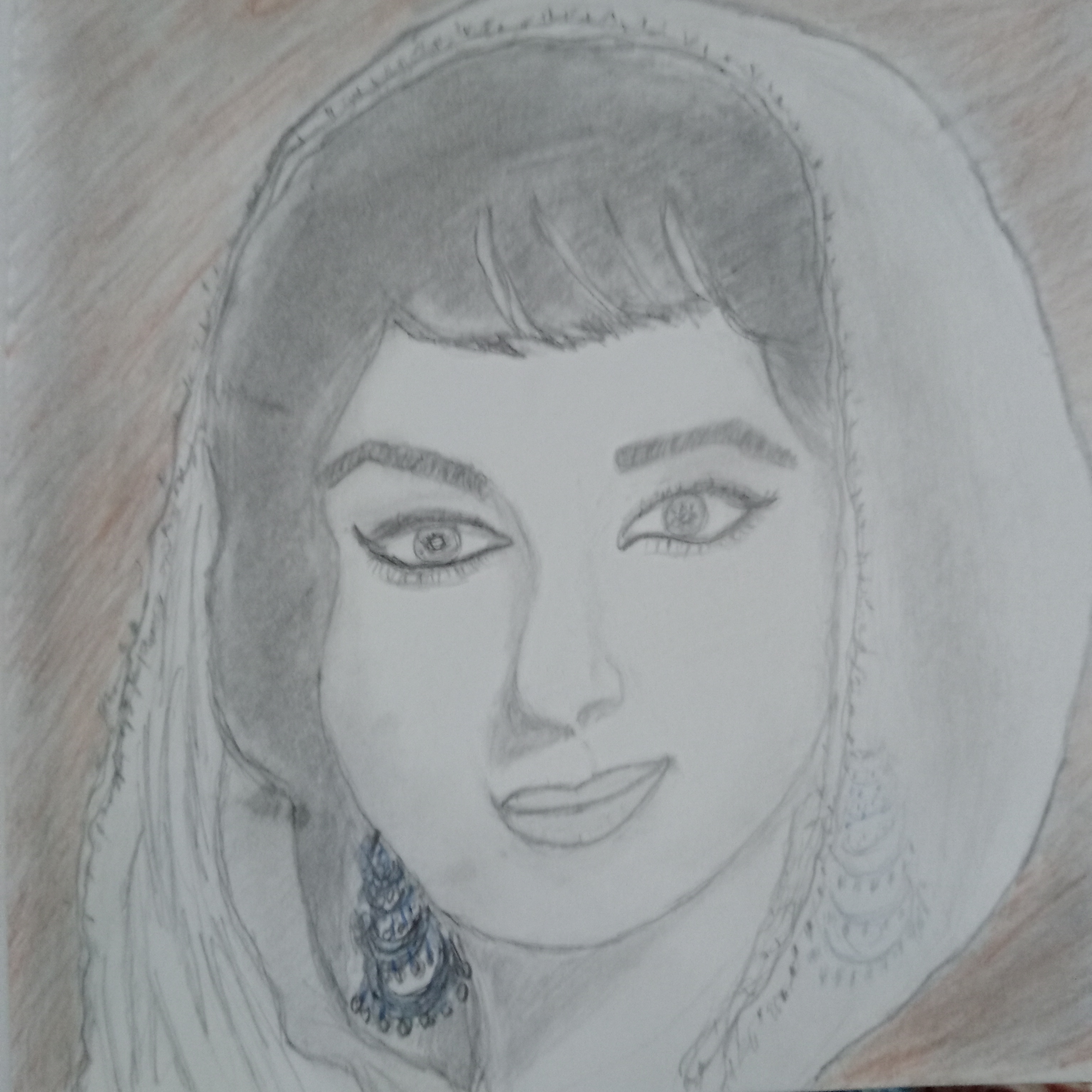 Natural beauty by Husna Banu, pencil portrait of a woman with headscarf