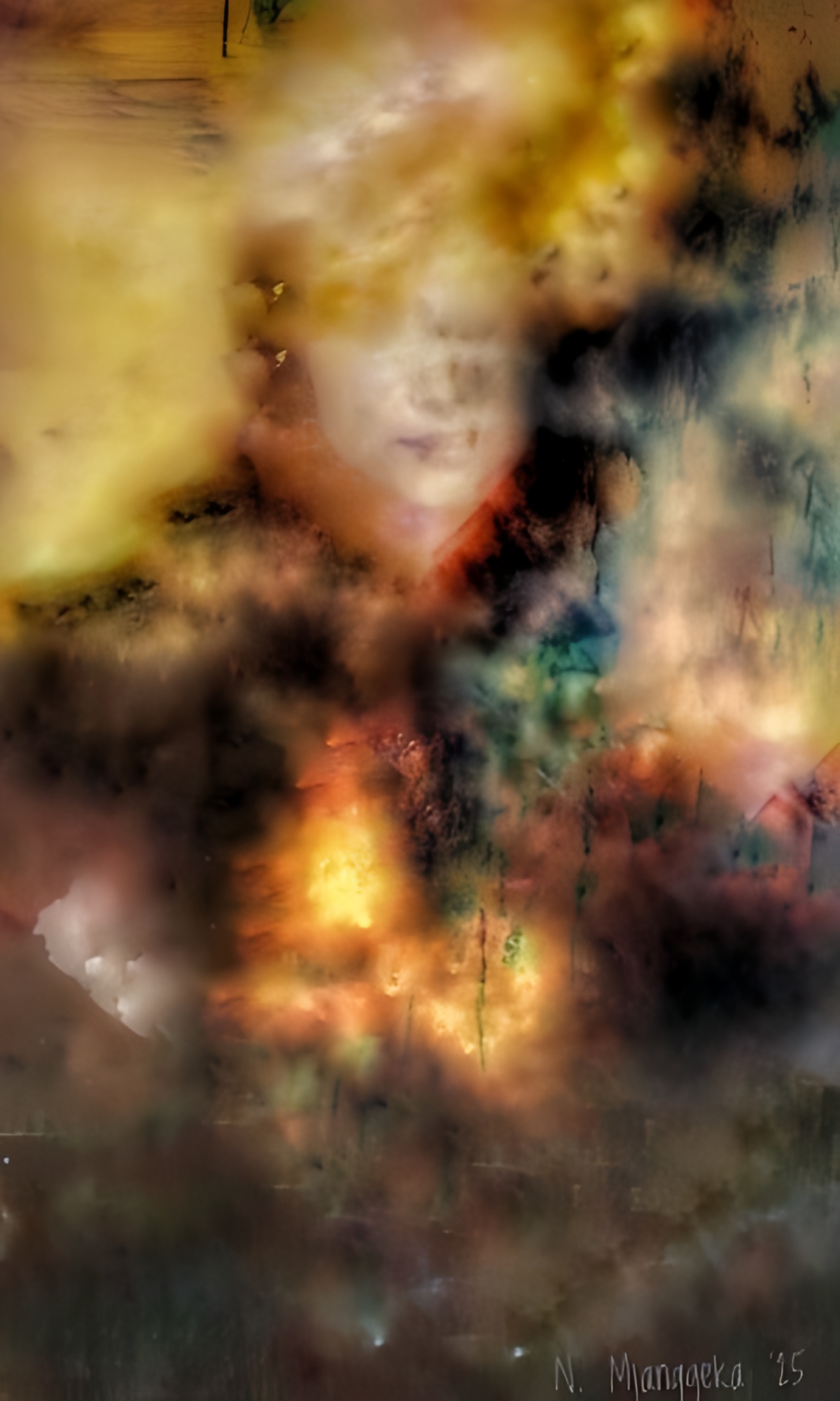 Come back to me by Nwabisa Mjangqeka, abstract female face amidst misty textures