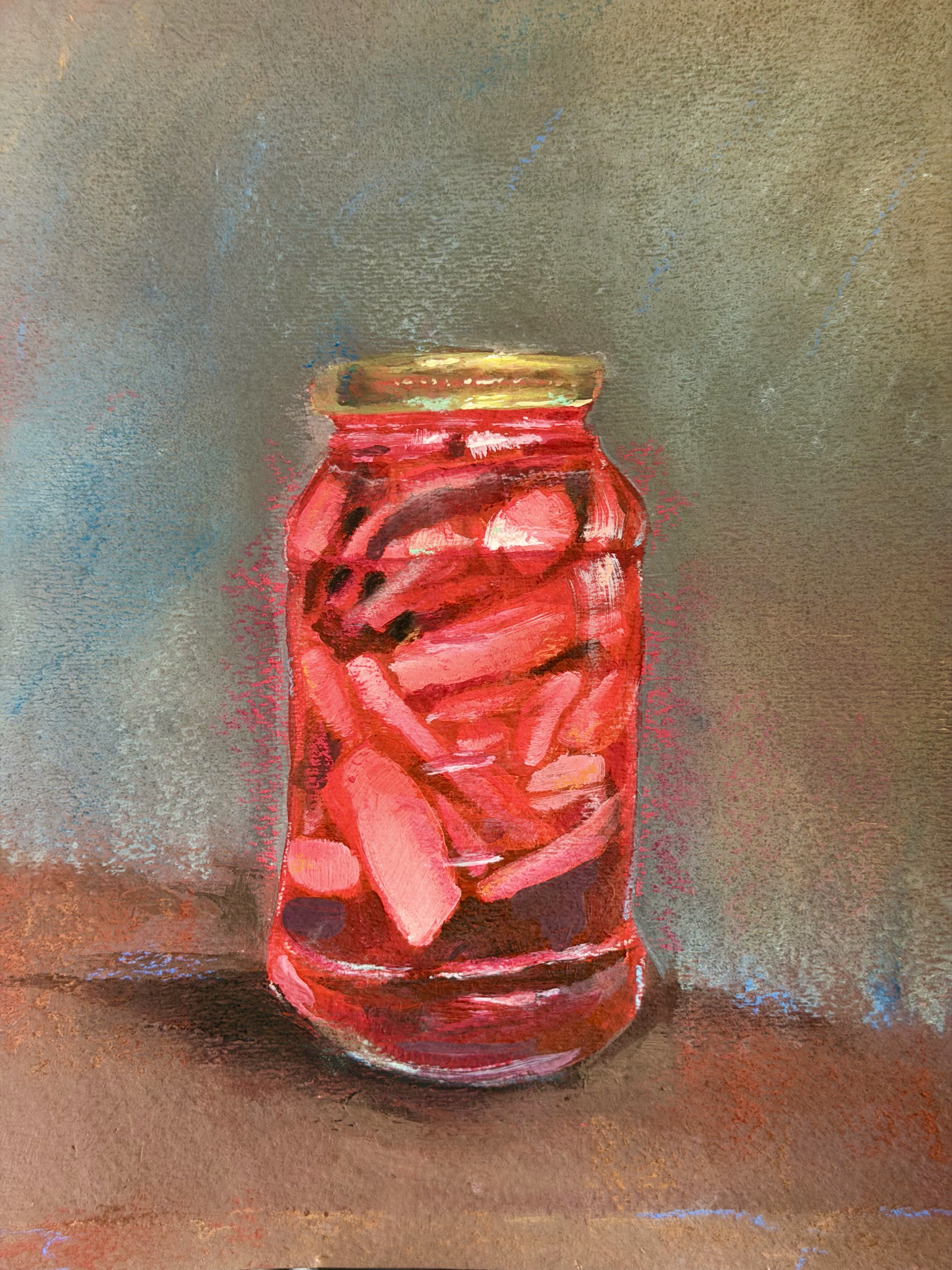 Picked by Charles Davies, jar with pickled onions, earthy tones