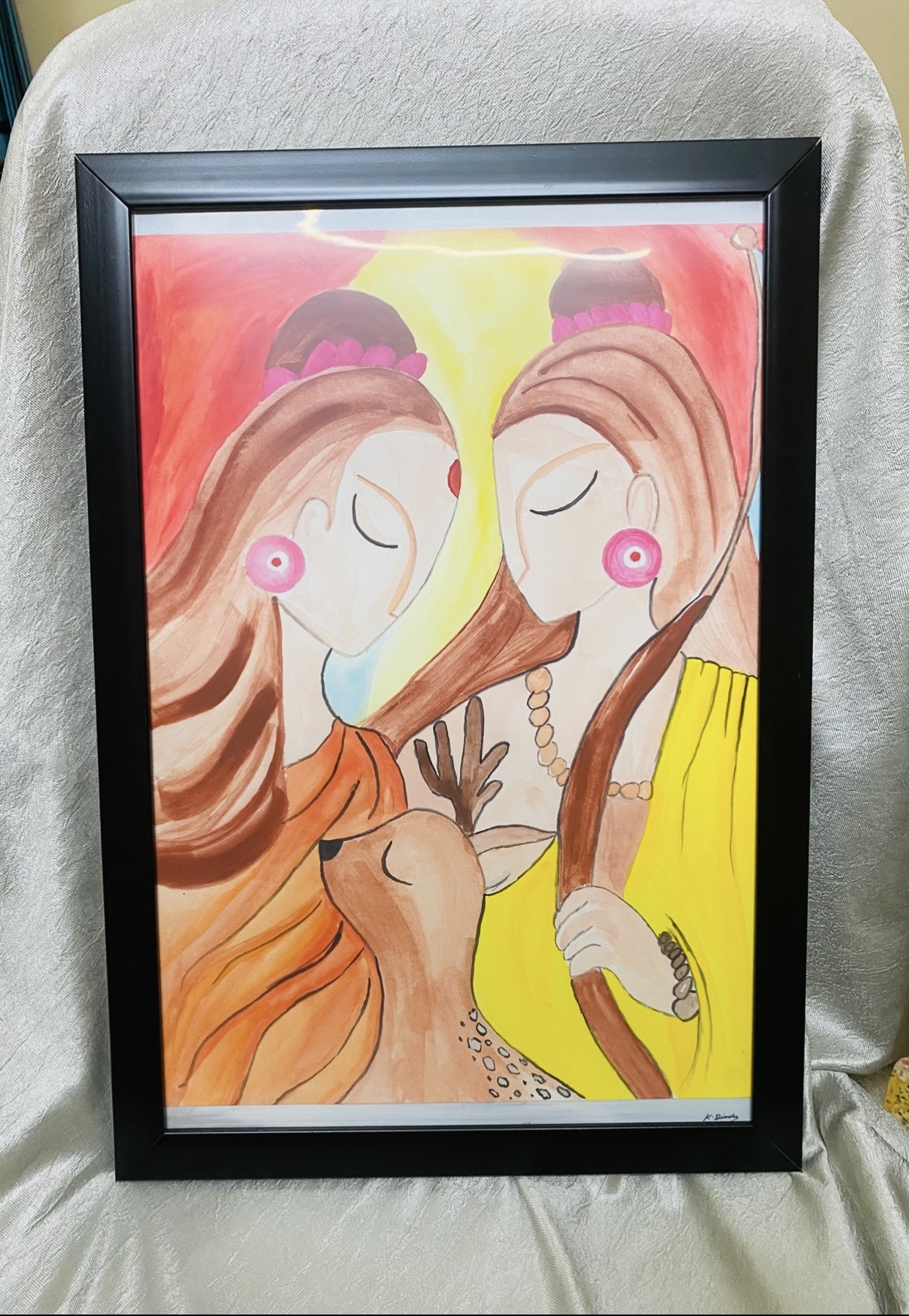 Eternal love by K.dirusha, featuring two women and a deer in soft lines