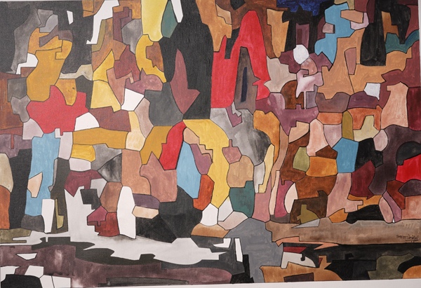Arylic on canvas by Arun Mourya - abstract geometric composition with earthy tones
