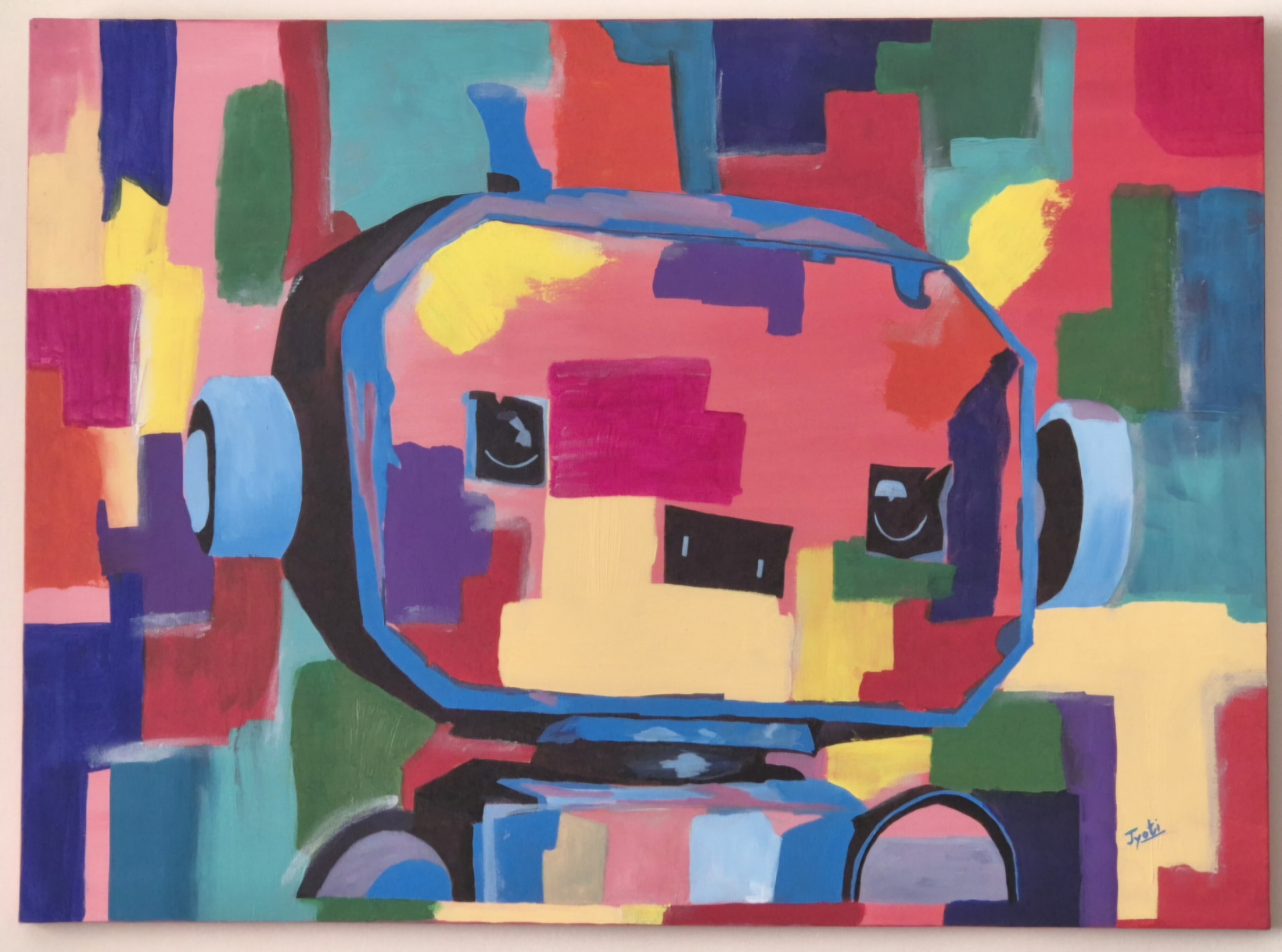 Acrylic on canvas by Jyoti Bhundia, vibrant abstract with geometric shapes