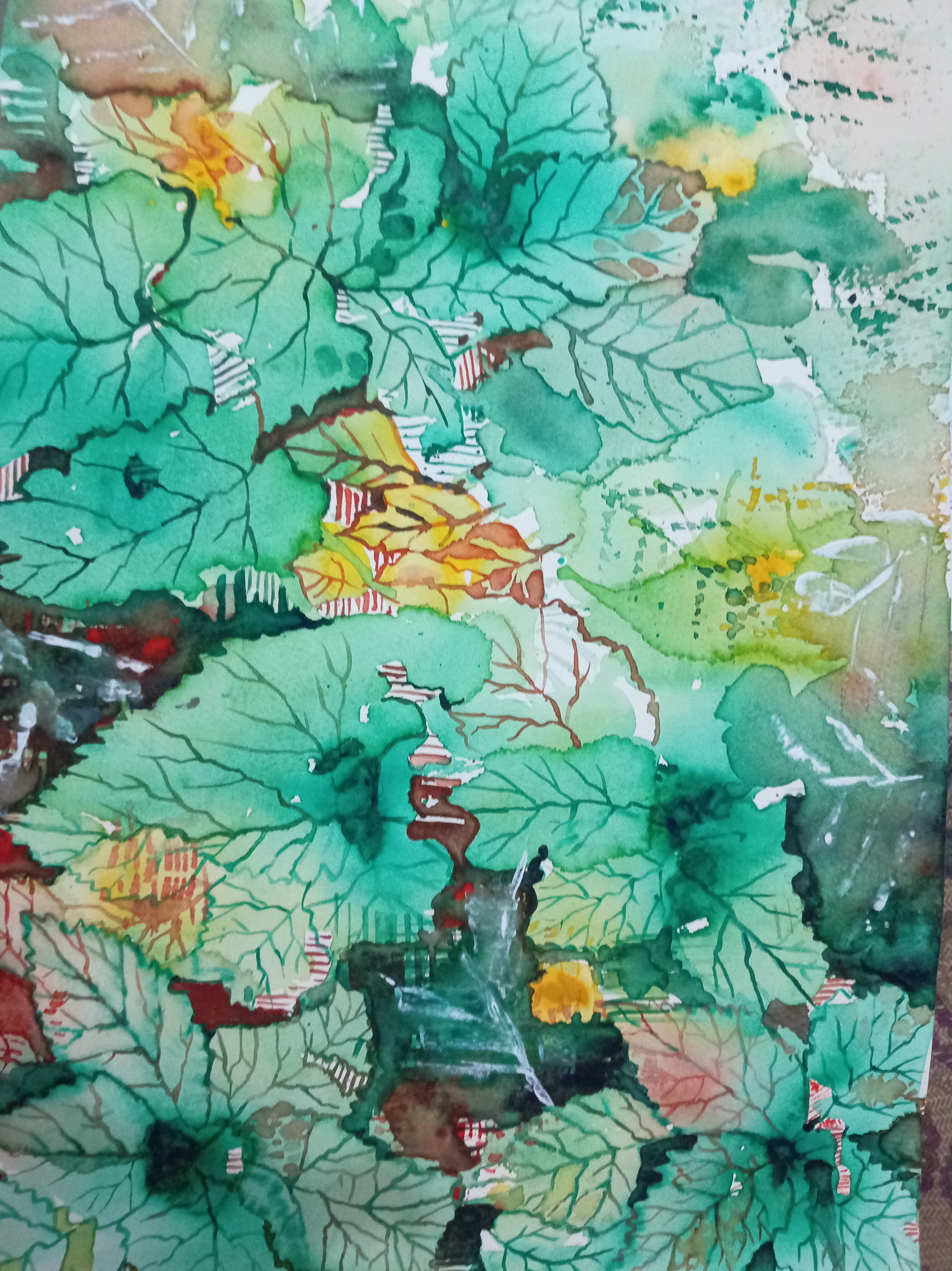 Nature by manjula illankoon, watercolor depiction of layered green leaves