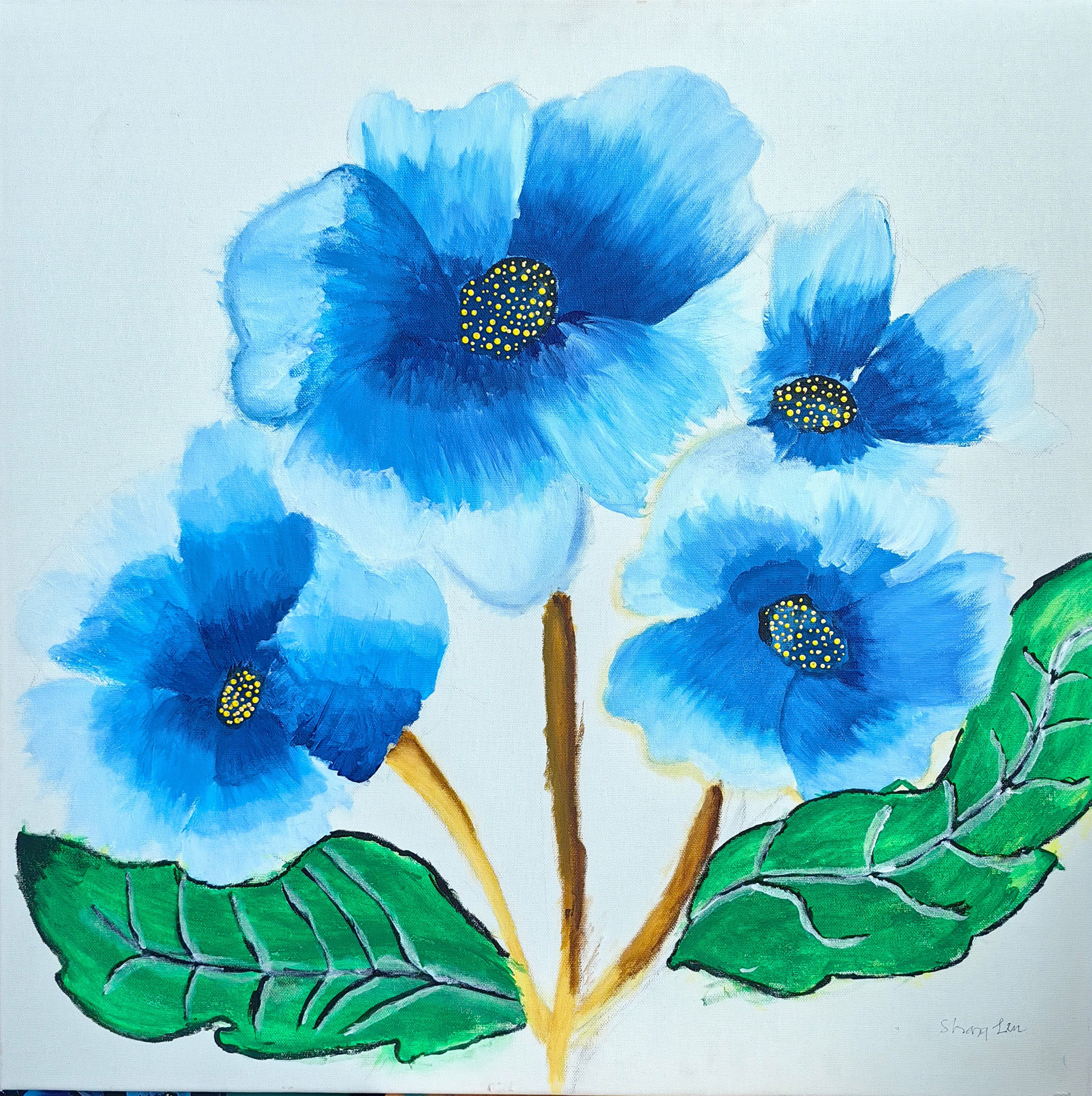 Blue Poppy by Shana Lim Zi Xin, features vibrant blue poppy flowers on a white background