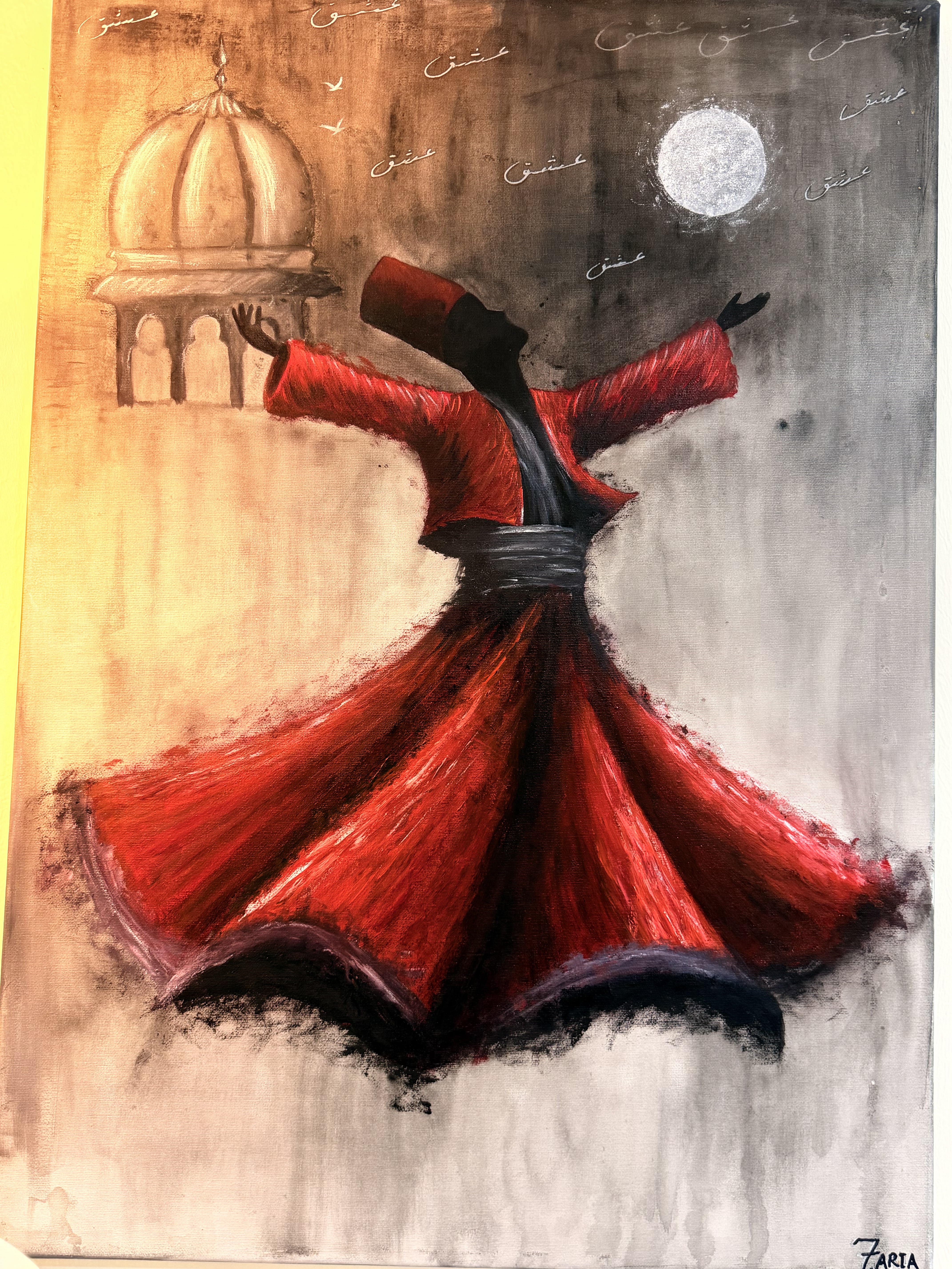 Ecstasy of Surrender by Faria Bux, figure in red garment dancing