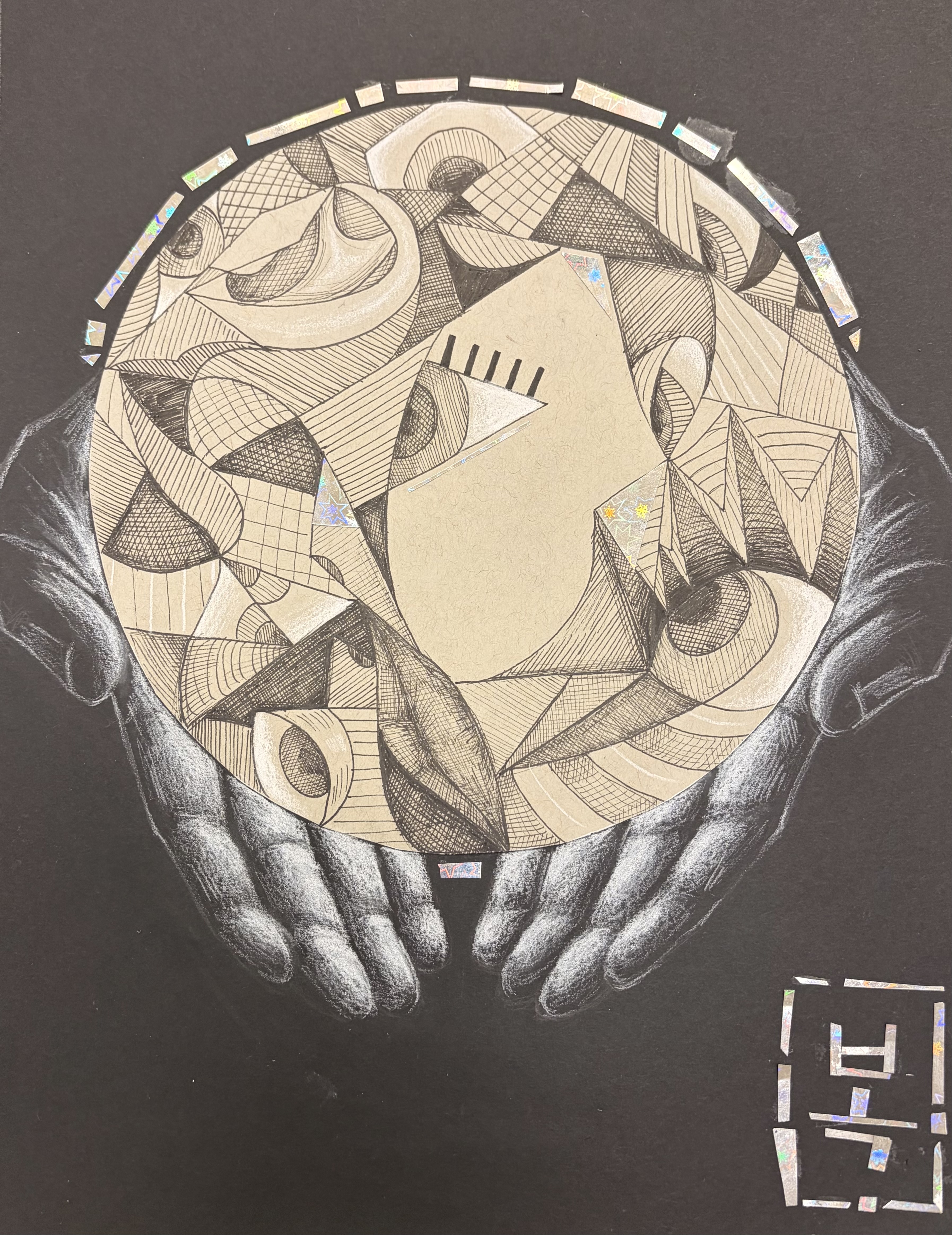 My Lucky Self by Katherine Ahn, intricate geometric sphere held by hands