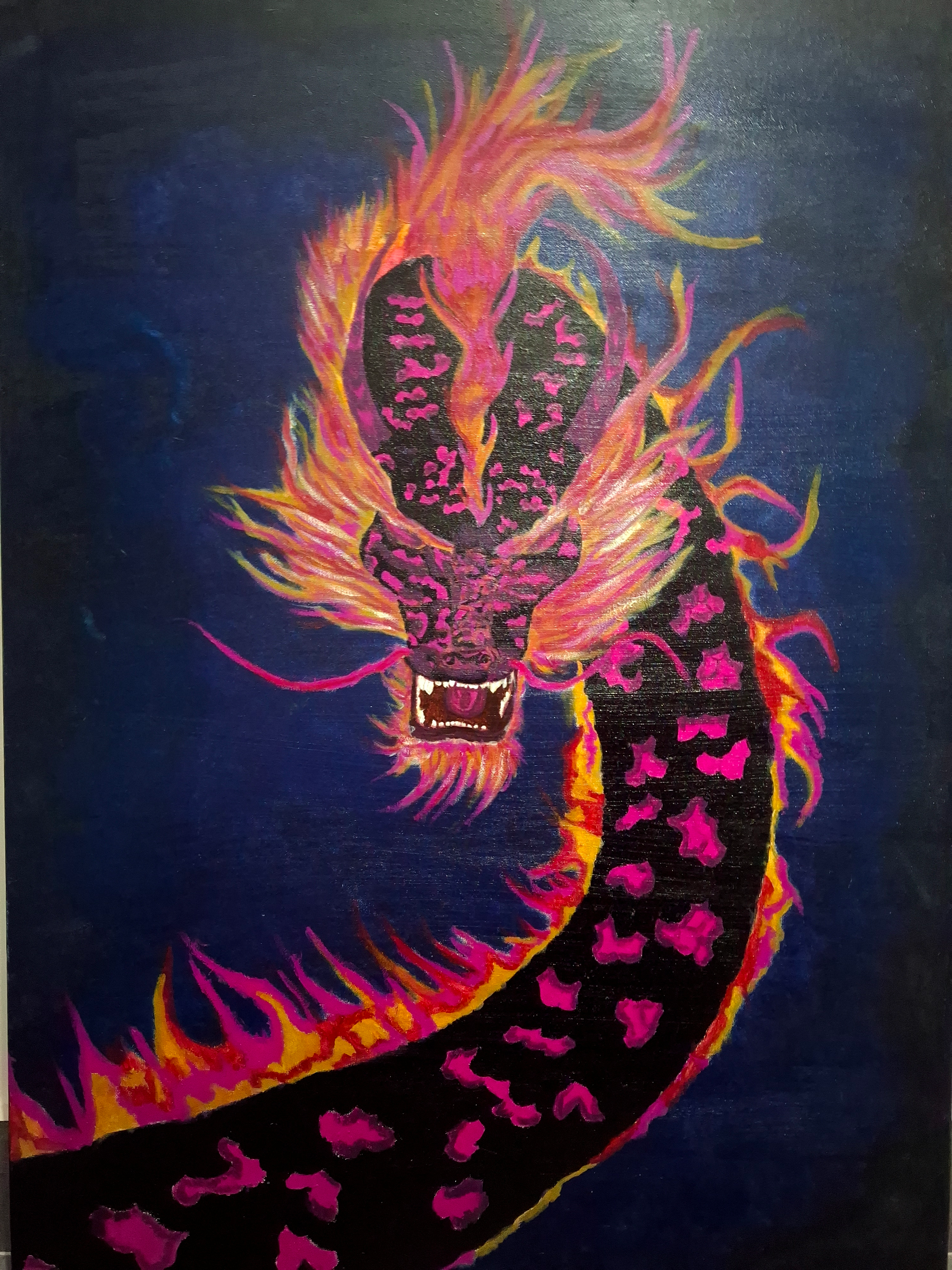 Mythical dragon by Arissa Larina Panday, vibrant mythical creature with magenta and pink scales