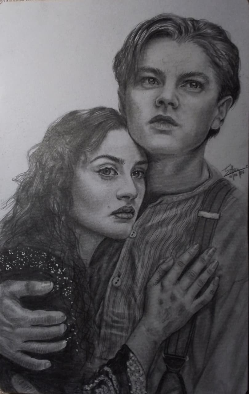 sketching by I.D.S.N.Ranasinghe, detailed pencil sketch of an embracing couple